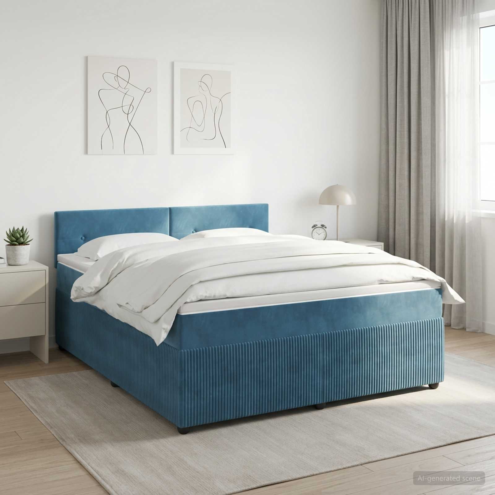 Boxspringbett mit Matratze Dunkelblau 140 x 190 cm Samt