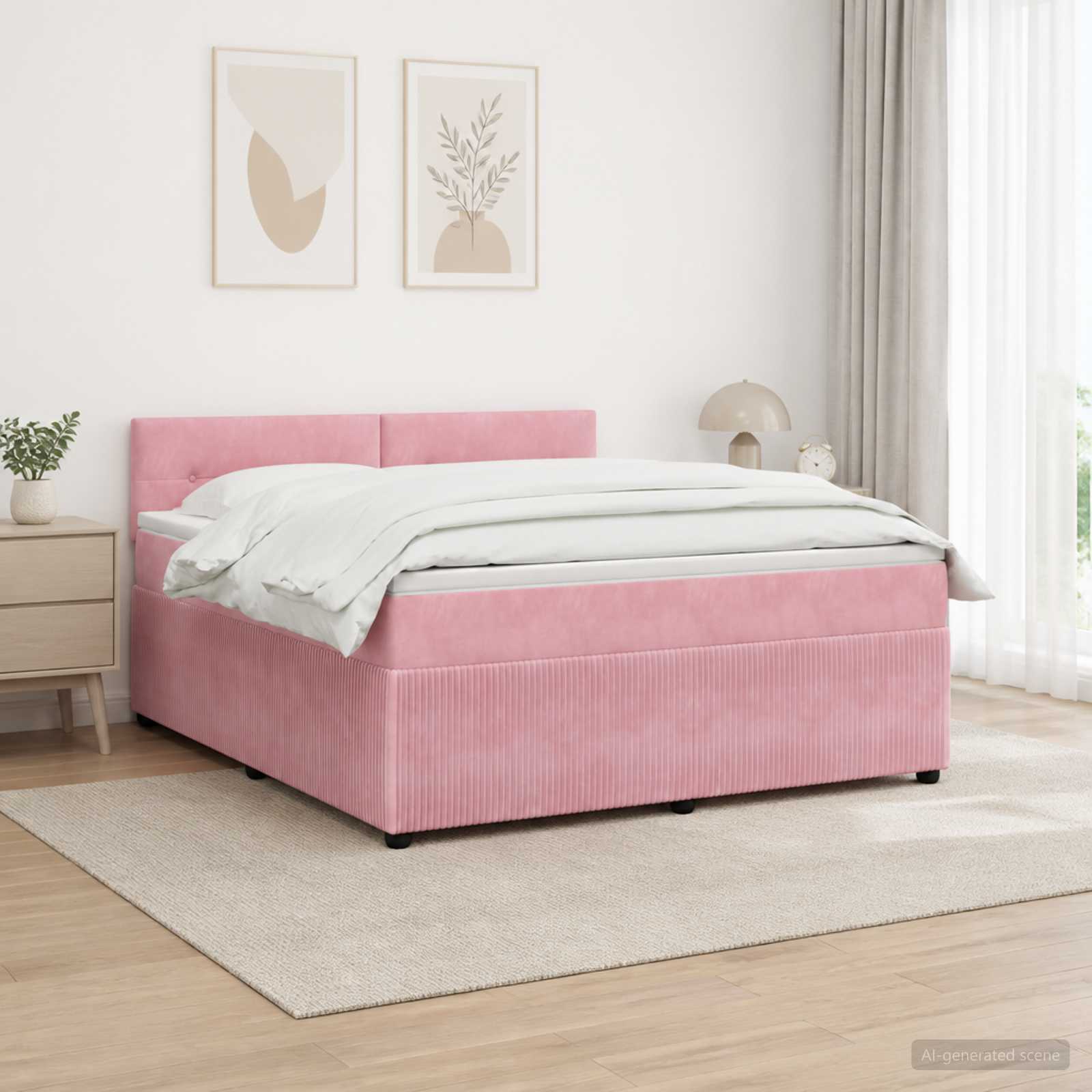 Boxspringbett mit Matratze mit Kopfteil Rosa 140 x 200 cm Samt