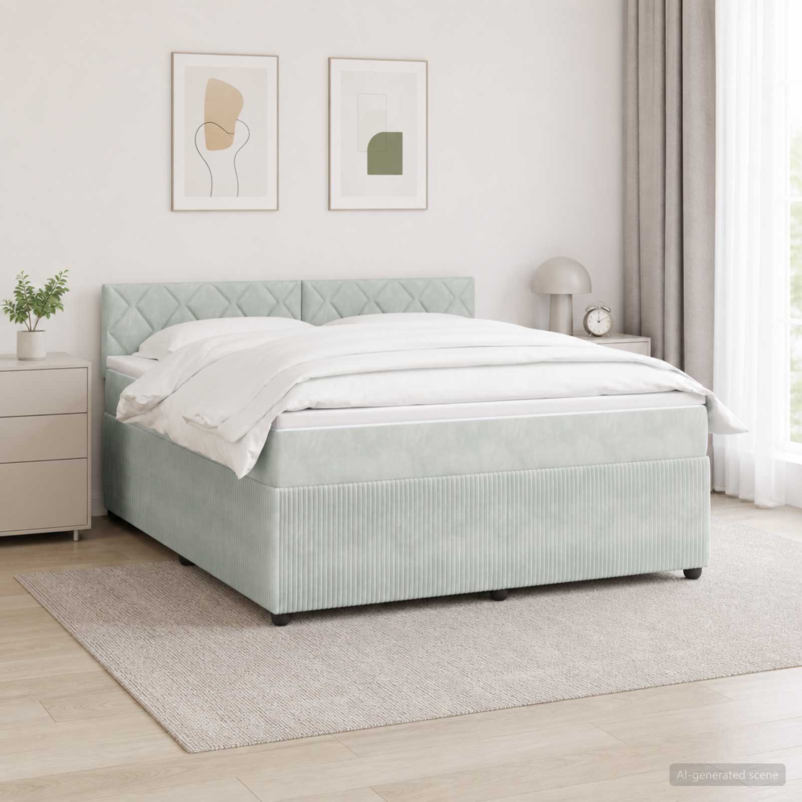 Boxspringbett mit Matratze Hellgrau 140 x 200 cm Samt