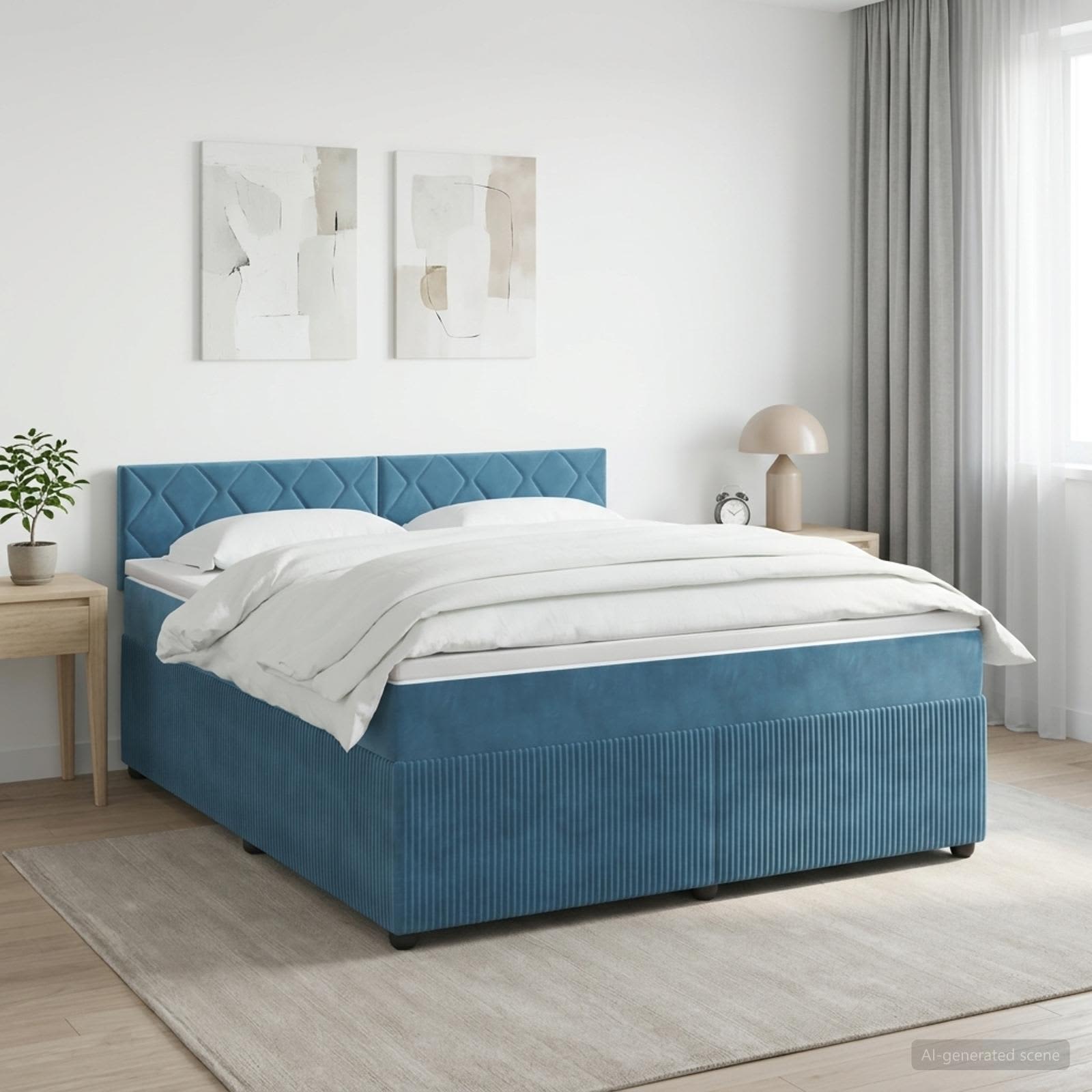 Boxspringbett mit Matratze Dunkelblau 140 x 200 cm Samt