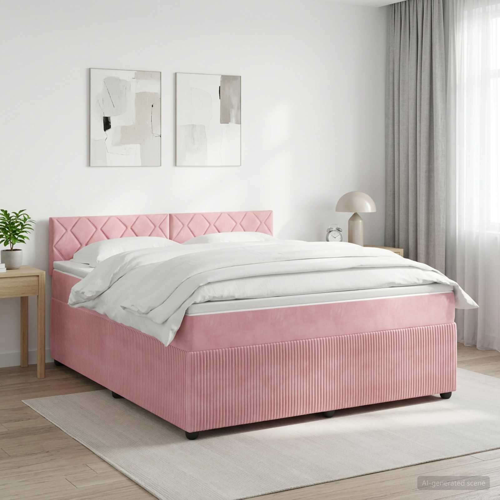 Boxspringbett mit Matratze mit Kopfteil Rosa 160 x 200 cm Samt