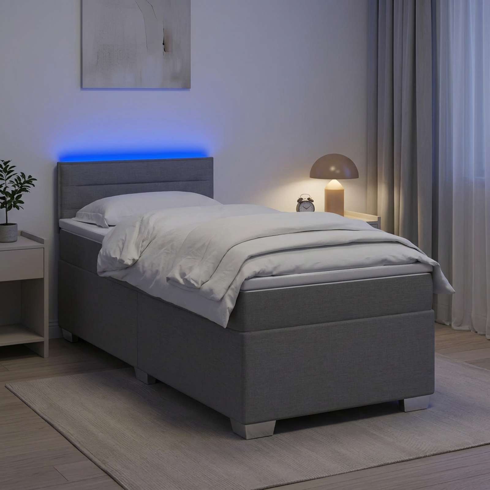 Boxspringbett mit Matratze und LED Hellgrau 80 x 200 cm Stoff