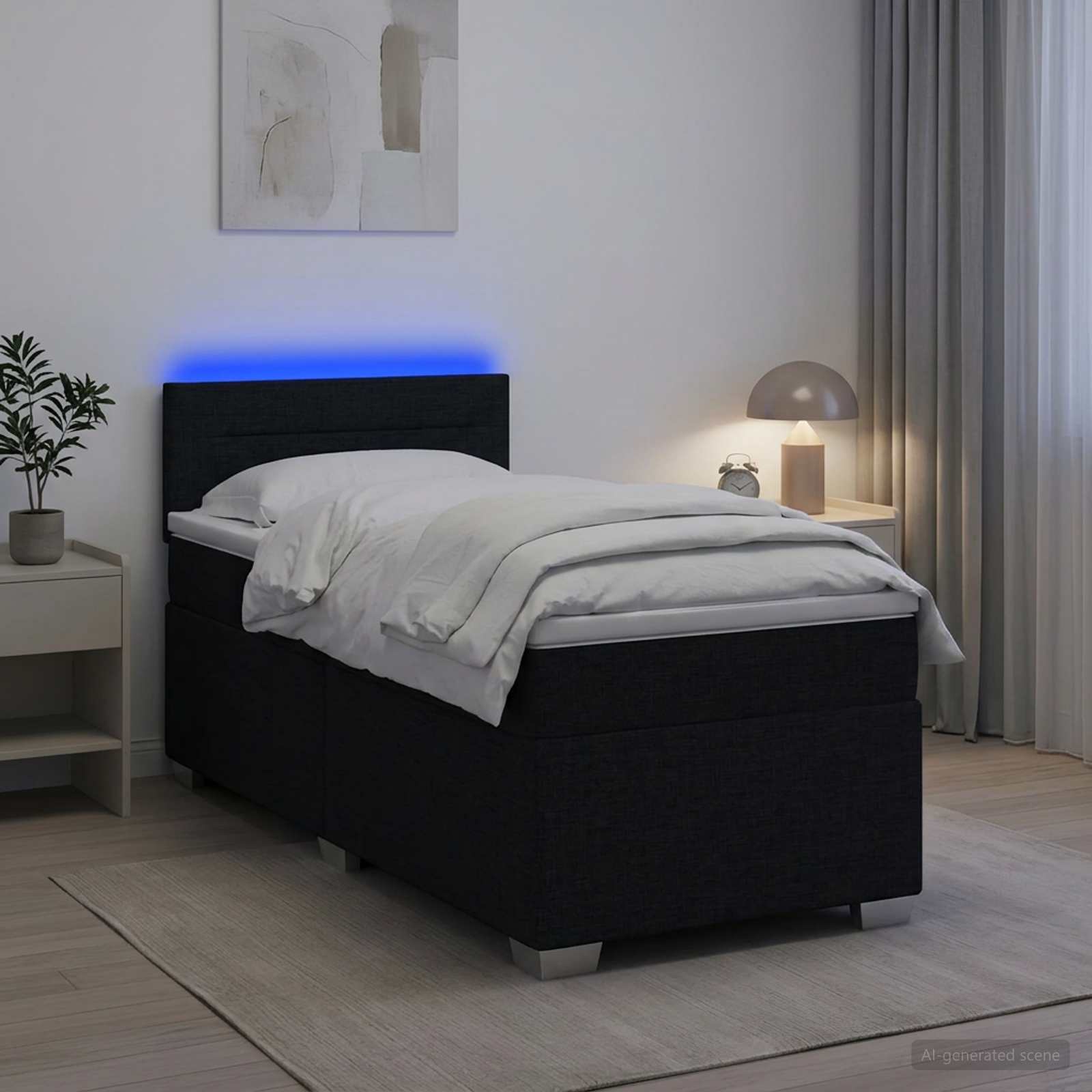 Boxspringbett mit Matratze und LED Schwarz 80 x 200 cm Stoff