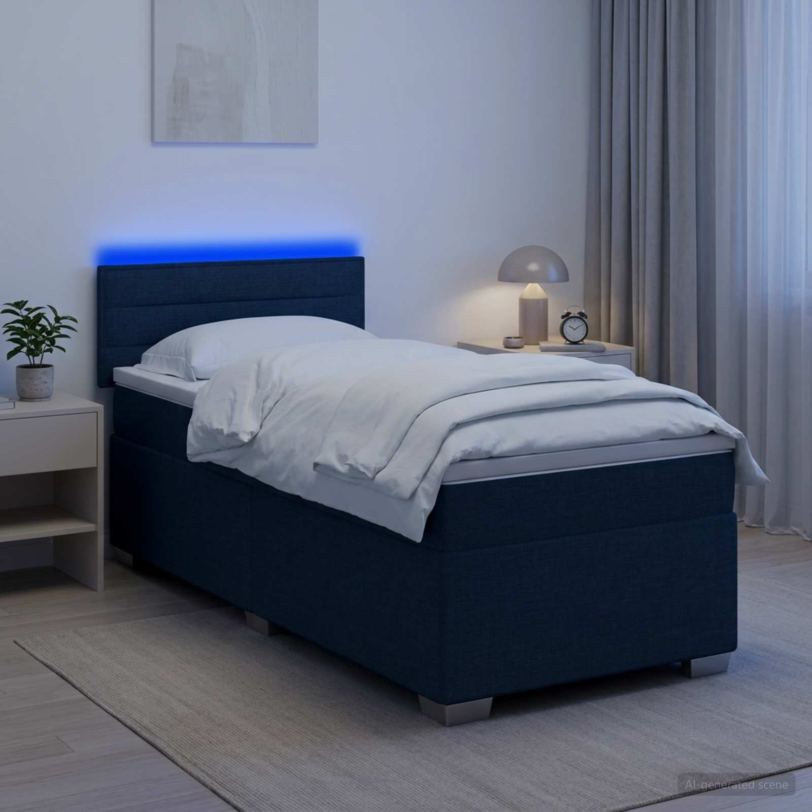 Boxspringbett mit Matratze und LED Blau 100 x 200 cm Stoff