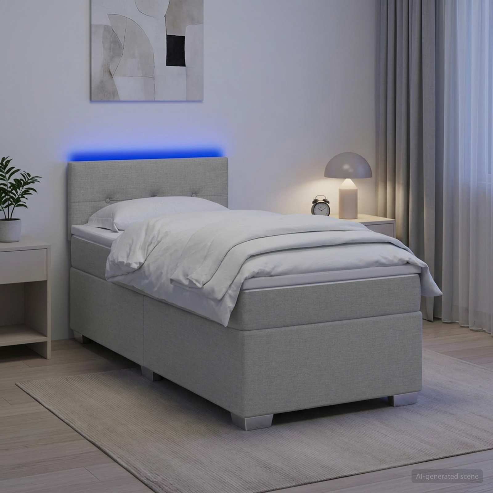 Boxspringbett mit Matratze und LED Hellgrau 100 x 200 cm Stoff