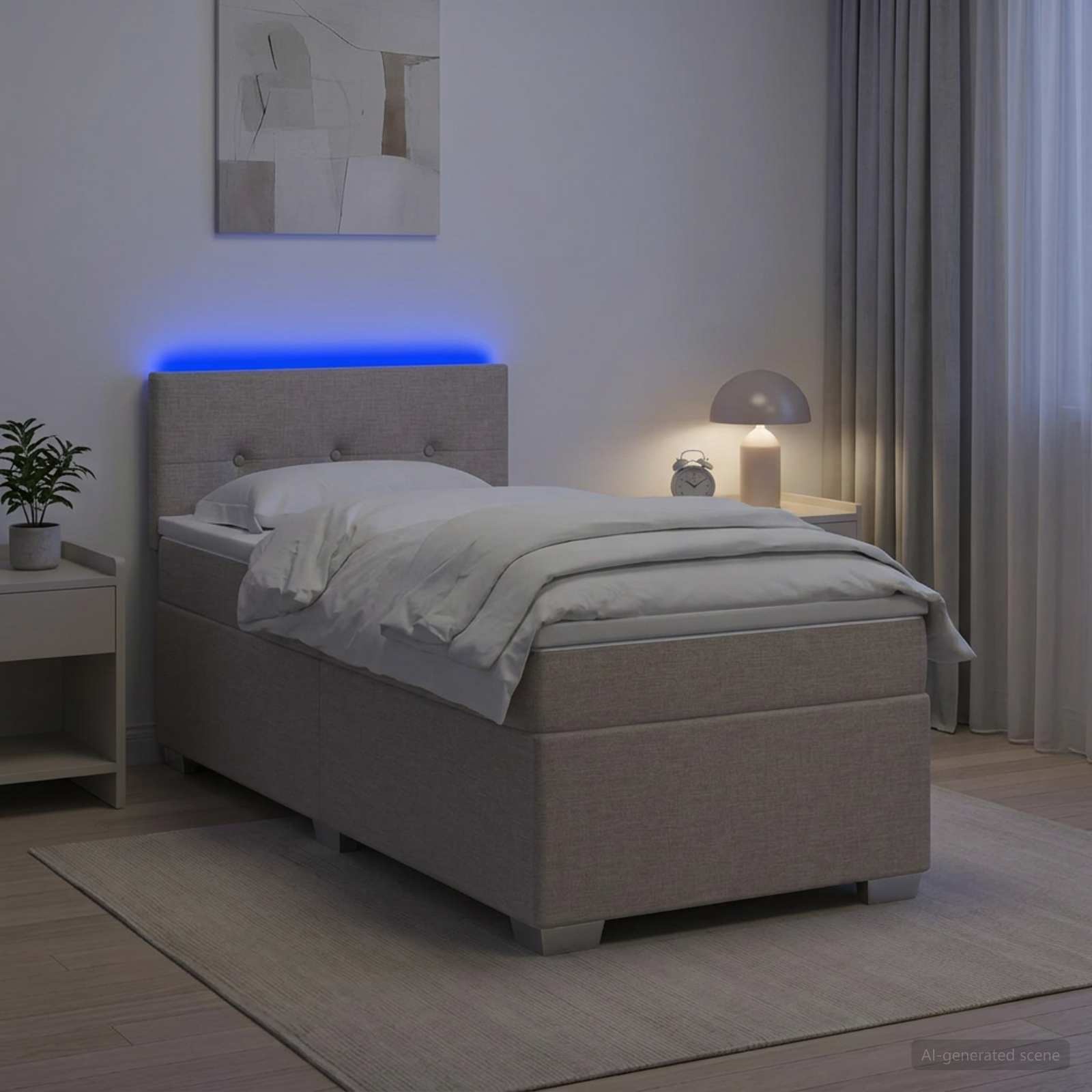 Boxspringbett mit Matratze und LED Taupe 100 x 200 cm Stoff