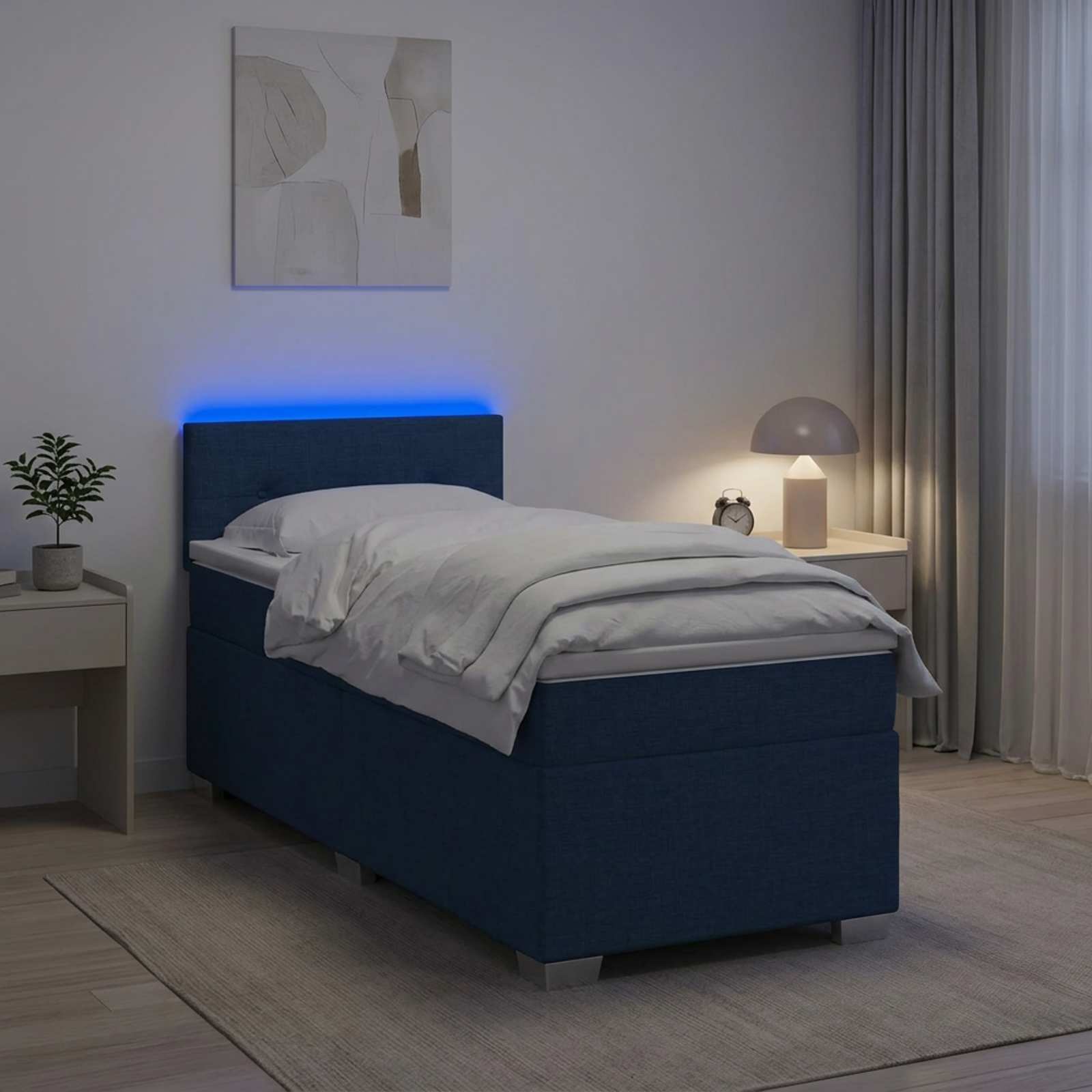 Boxspringbett mit Matratze und LED Blau 90 x 200 cm Stoff