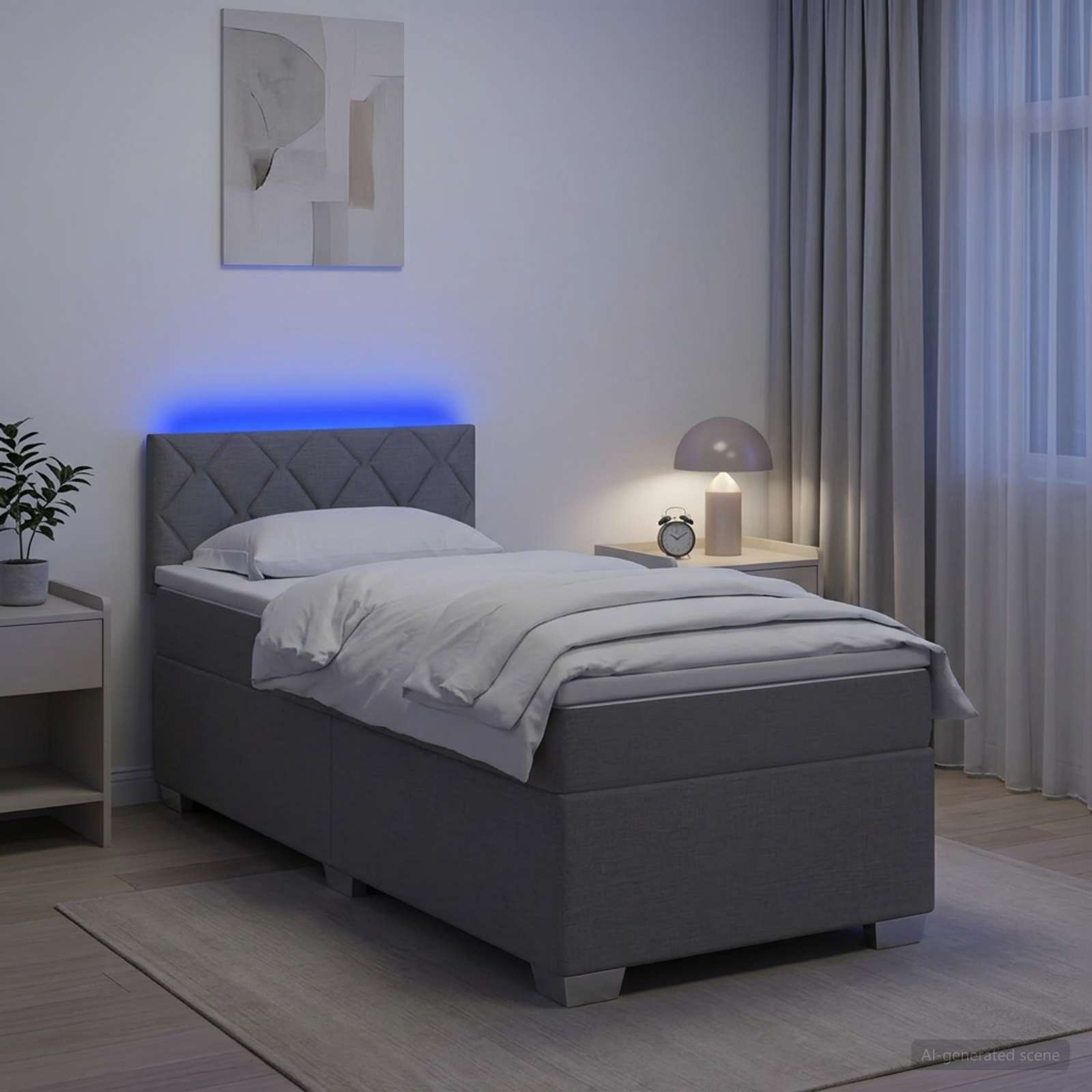 Boxspringbett mit Matratze und LED Hellgrau 80 x 200 cm Stoff