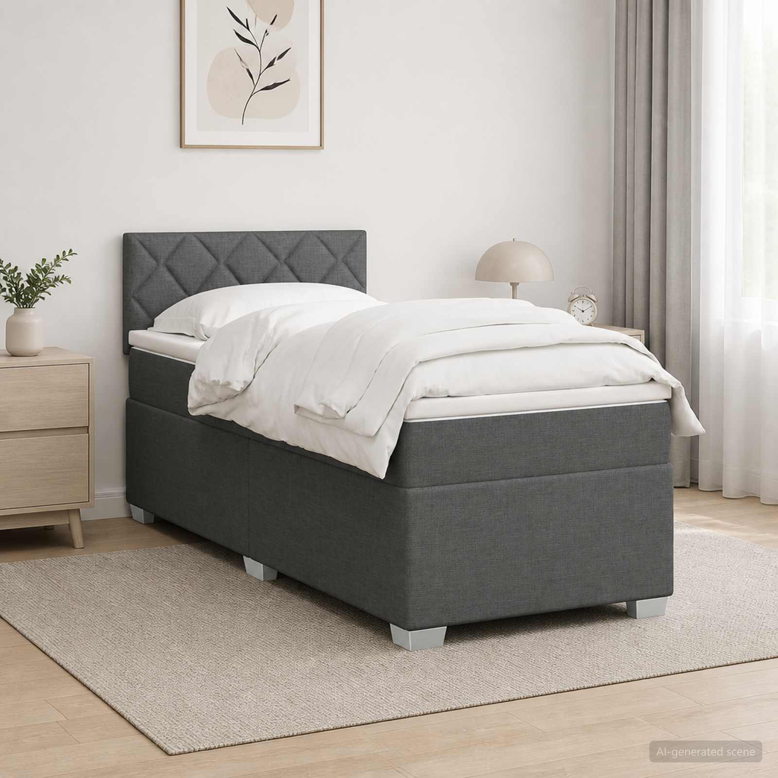 Boxspringbett mit Matratze und LED Dunkelgrau 90 x 190 cm Stoff