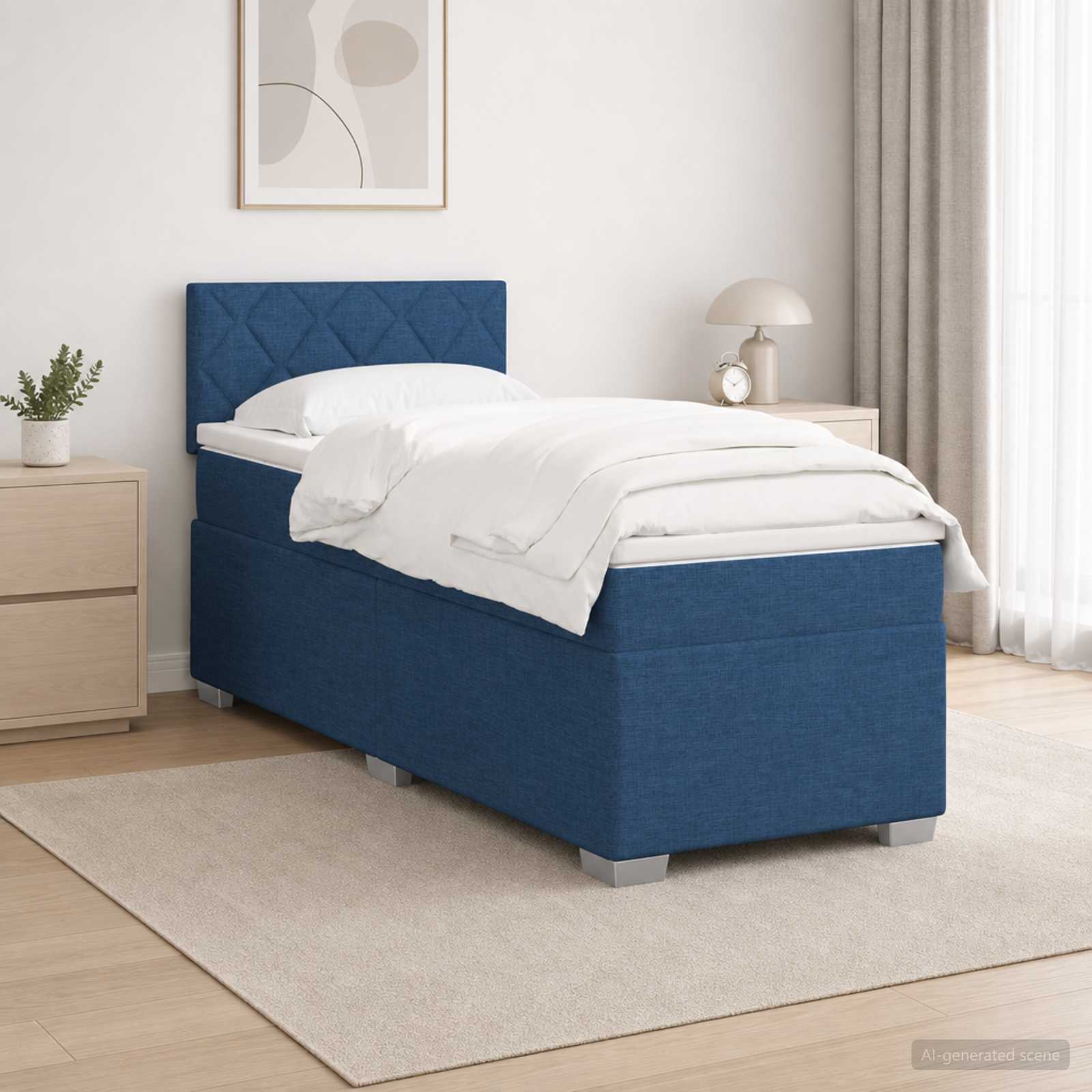 Boxspringbett mit Matratze und LED Blau 90 x 190 cm Stoff