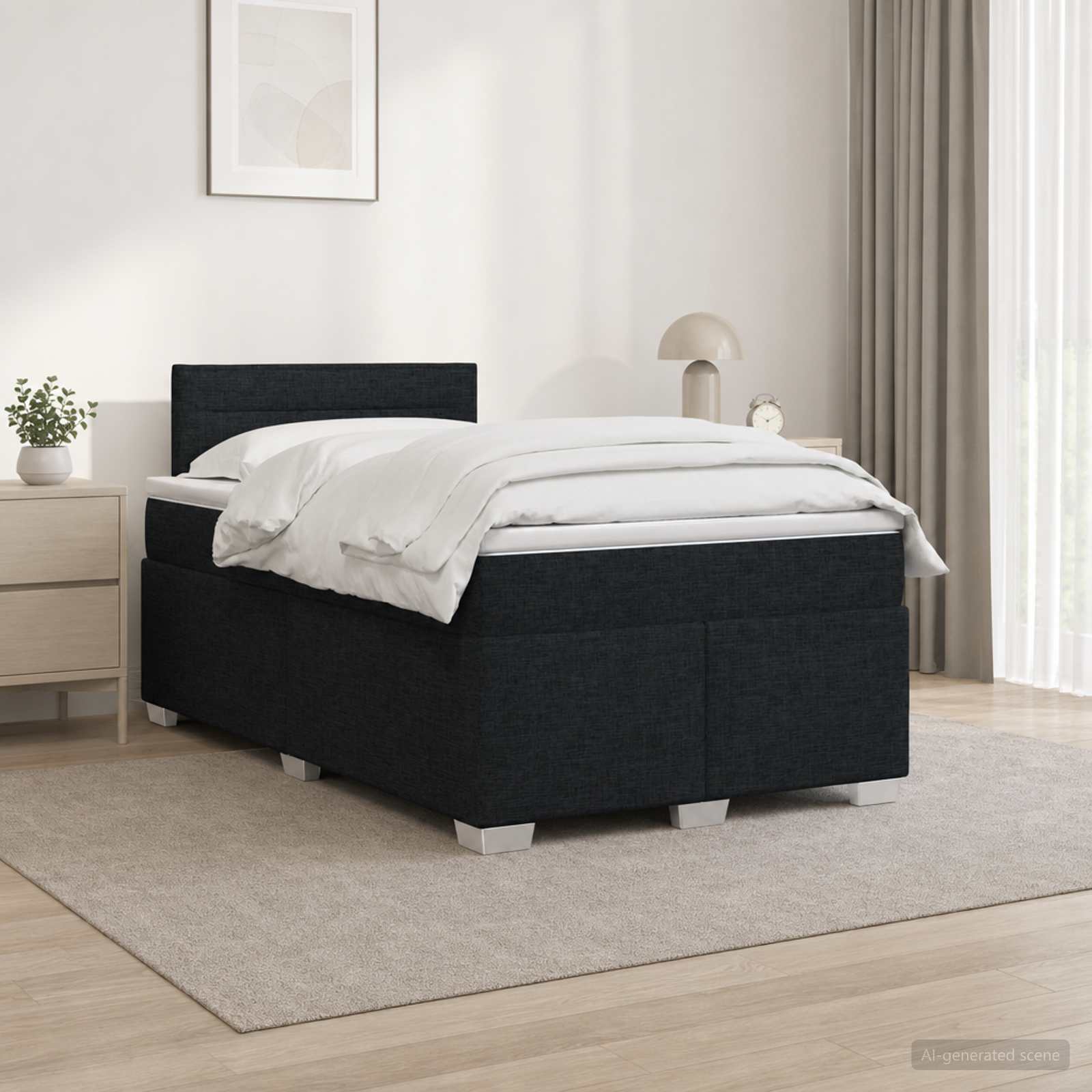 Boxspringbett mit Matratze und LED Schwarz 120 x 190 cm Stoff