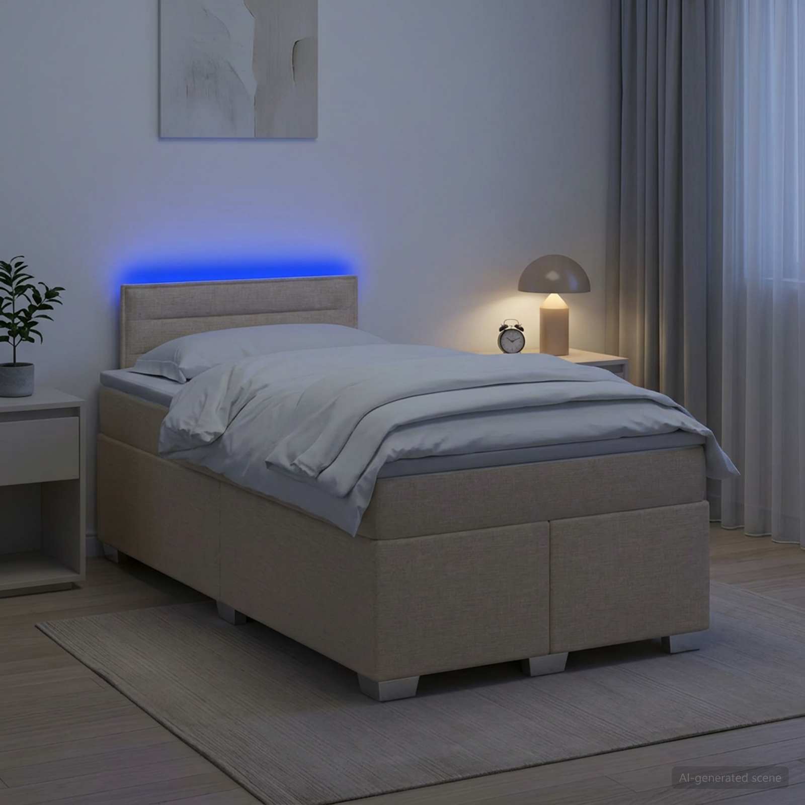 Boxspringbett mit Matratze und LED Creme 120 x 200 cm Stoff
