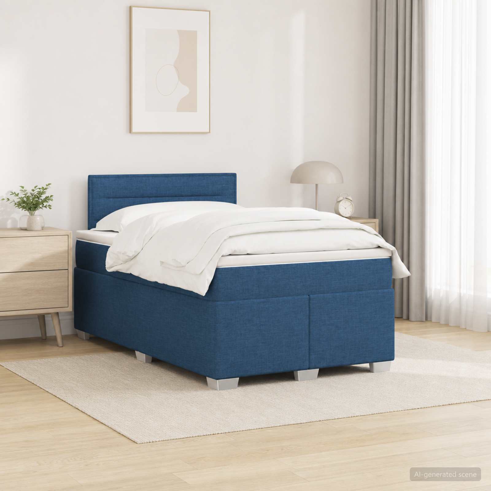 Boxspringbett mit Matratze und LED Blau 120 x 190 cm Stoff