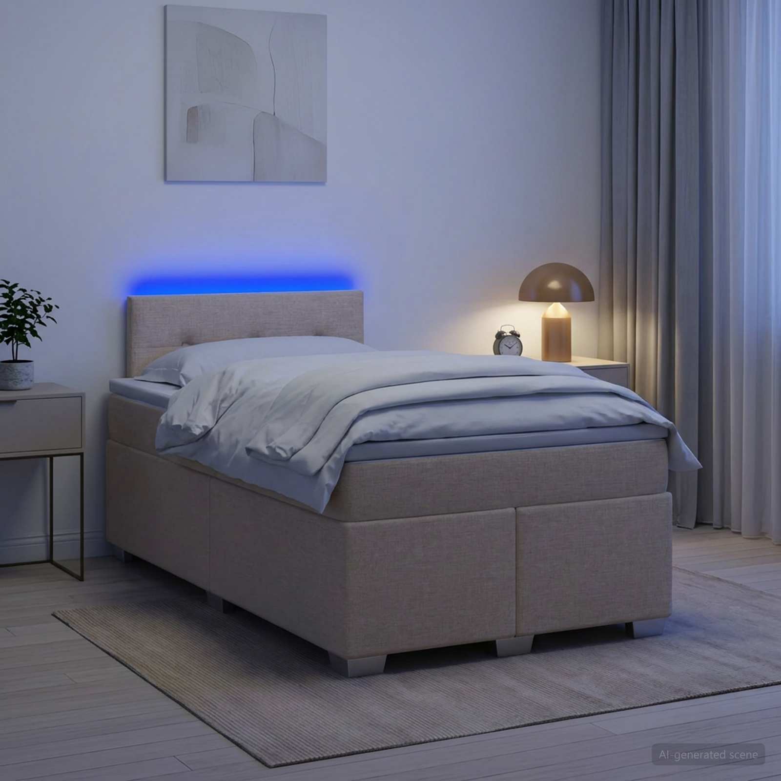 Boxspringbett mit Matratze und LED Creme 120 x 190 cm Stoff