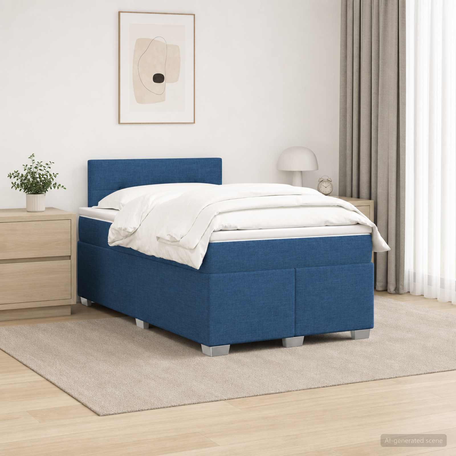Boxspringbett mit Matratze und LED Blau 120 x 190 cm Stoff