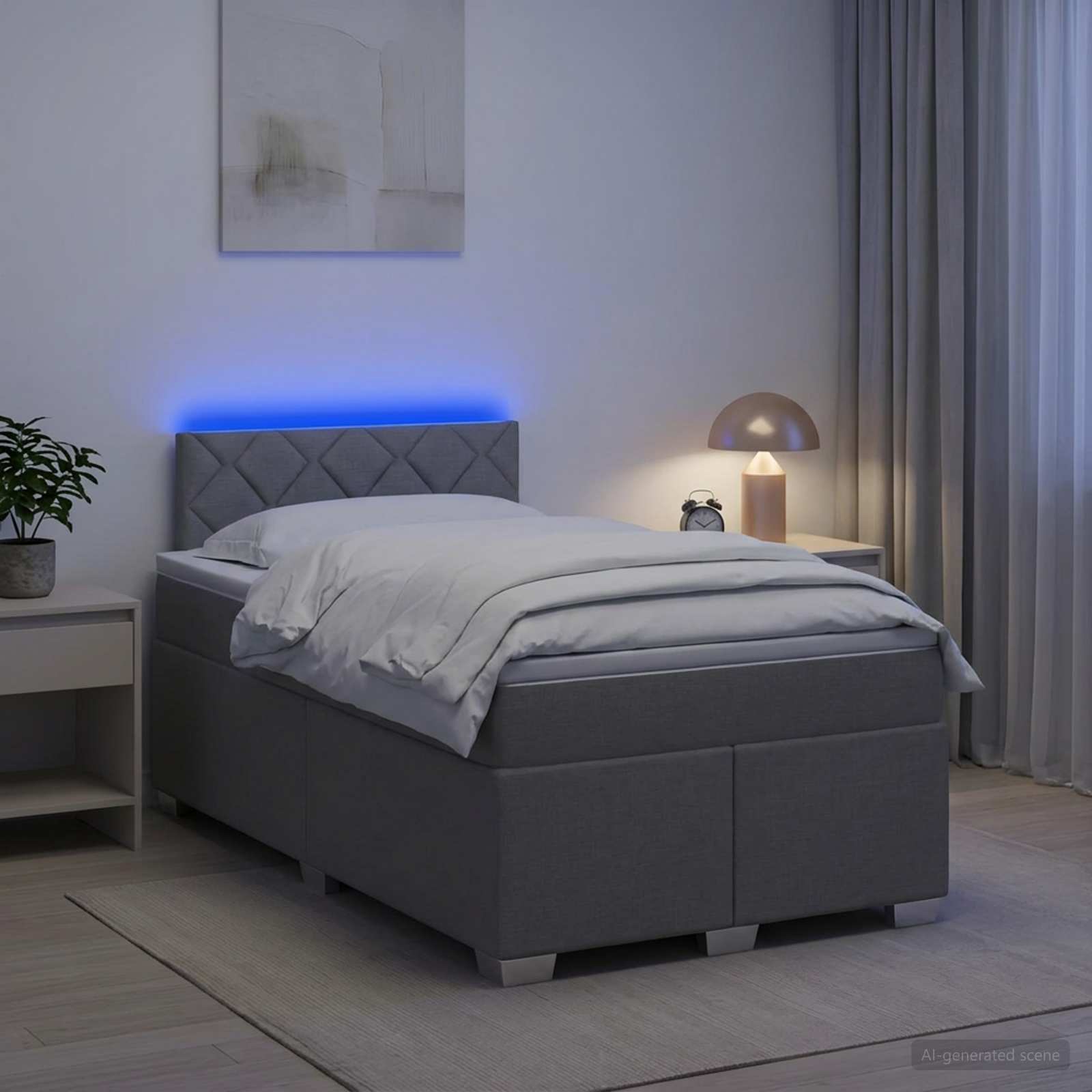 Boxspringbett mit Matratze und LED Hellgrau 120 x 190 cm Stoff