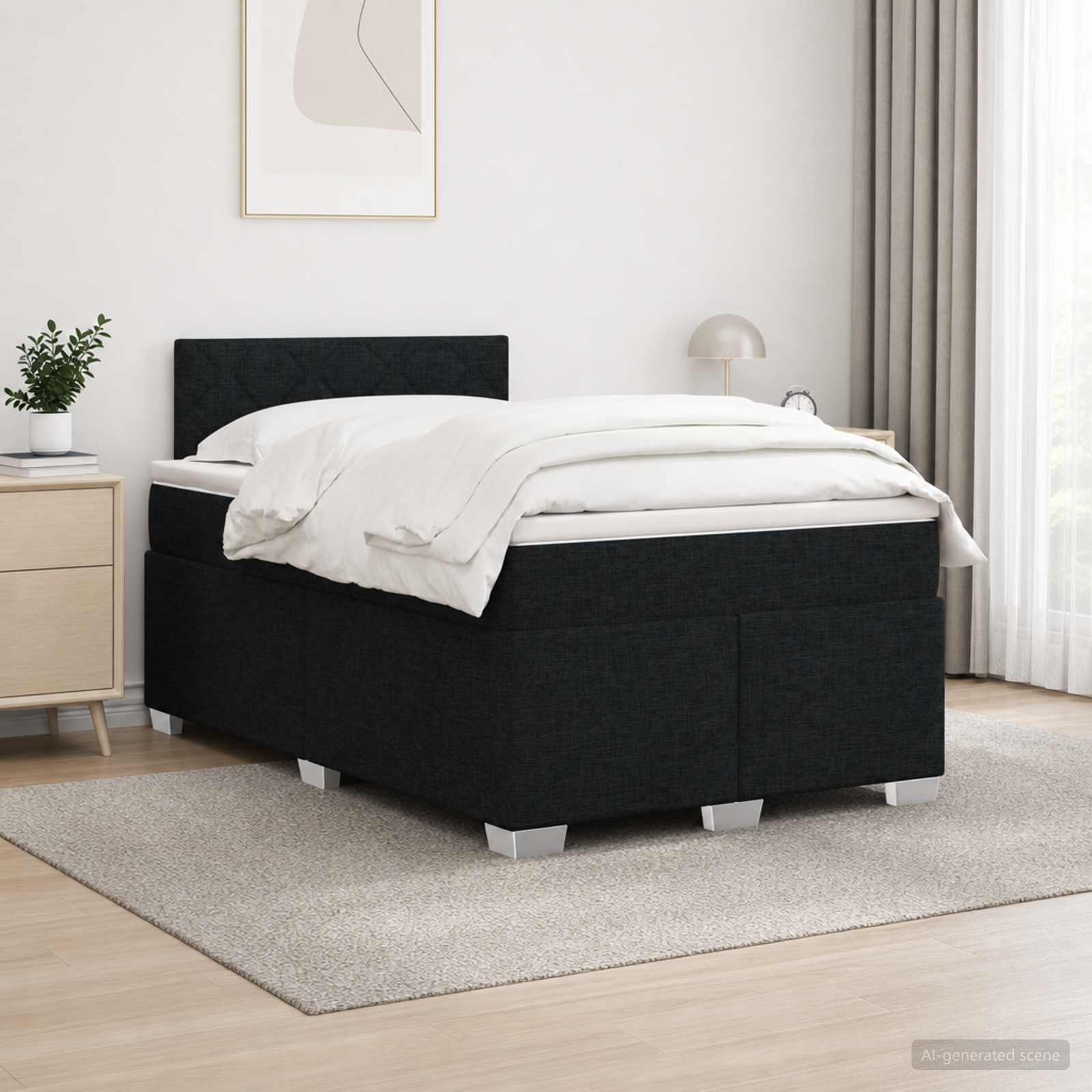 Boxspringbett mit Matratze und LED Schwarz 120 x 190 cm Stoff