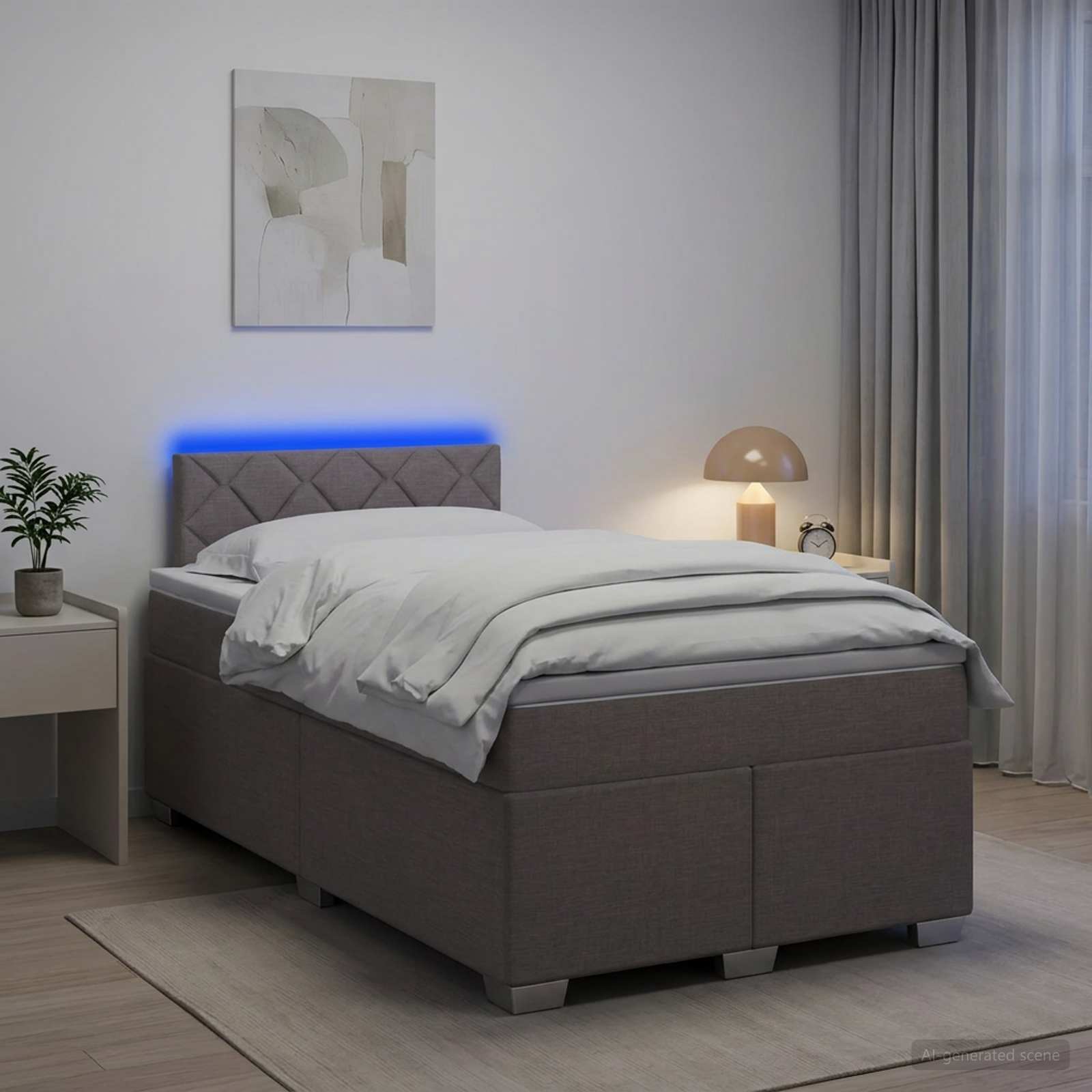 Boxspringbett mit Matratze und LED Taupe 120 x 190 cm Stoff