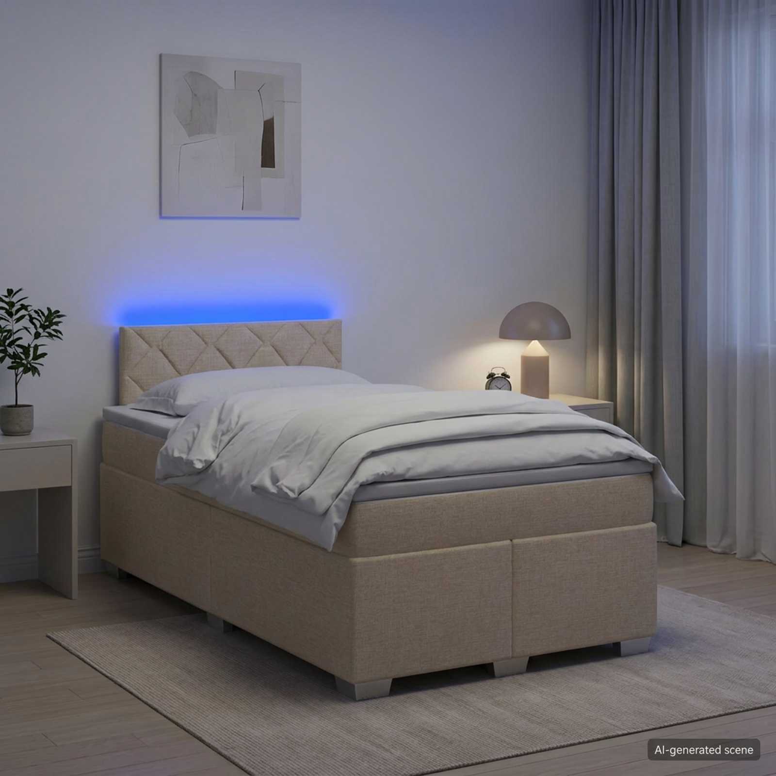 Boxspringbett mit Matratze und LED Creme 120 x 190 cm Stoff