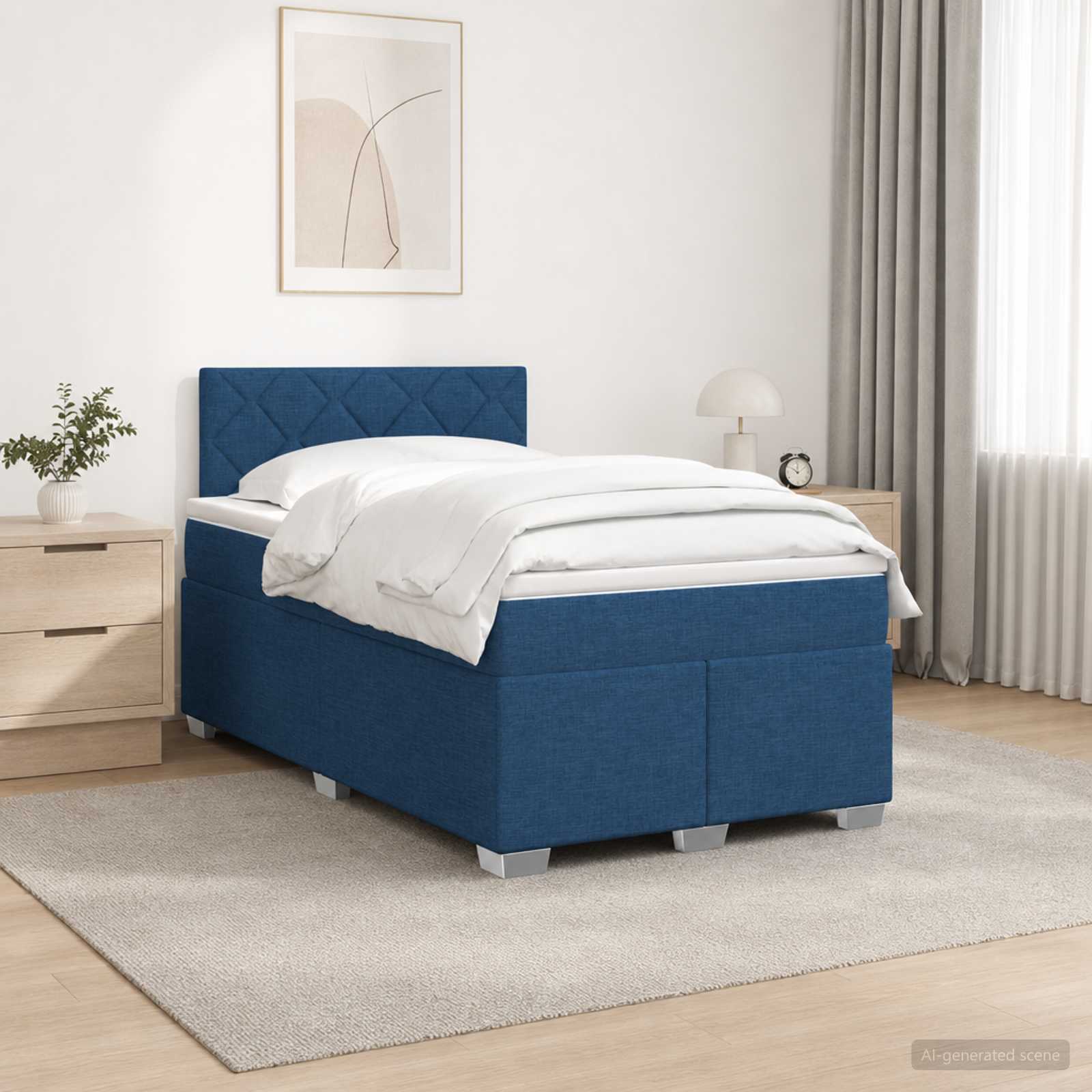 Boxspringbett mit Matratze und LED Blau 120 x 190 cm Stoff