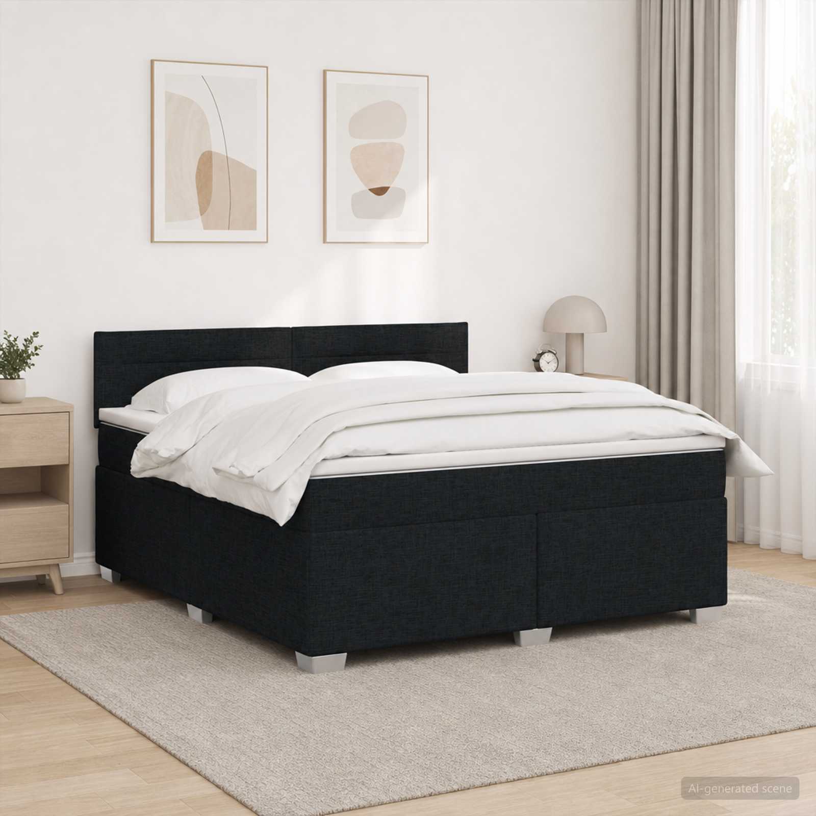 Boxspringbett mit Matratze und LED Schwarz 140 x 190 cm Stoff