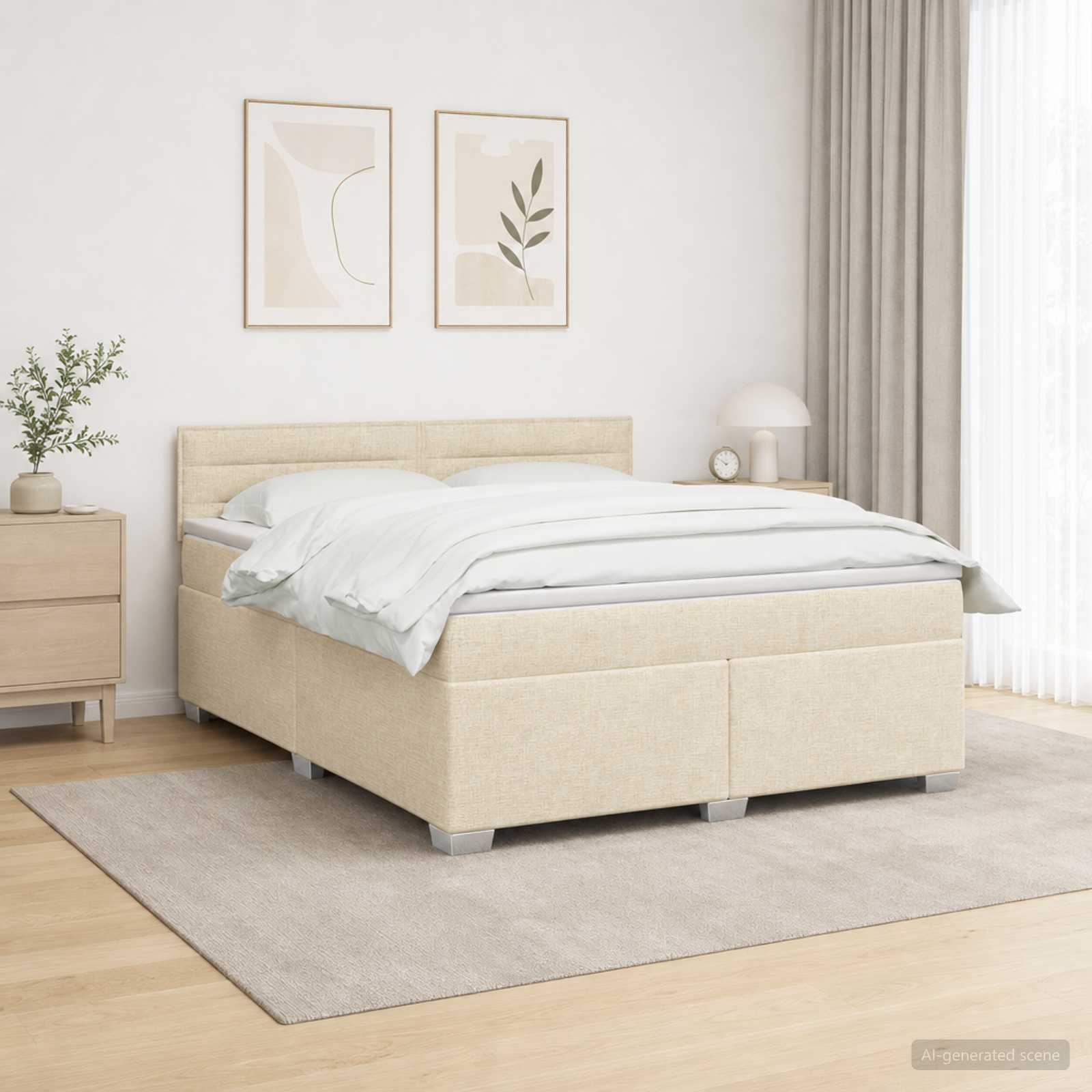 Boxspringbett mit Matratze und LED Creme 140 x 200 cm Stoff