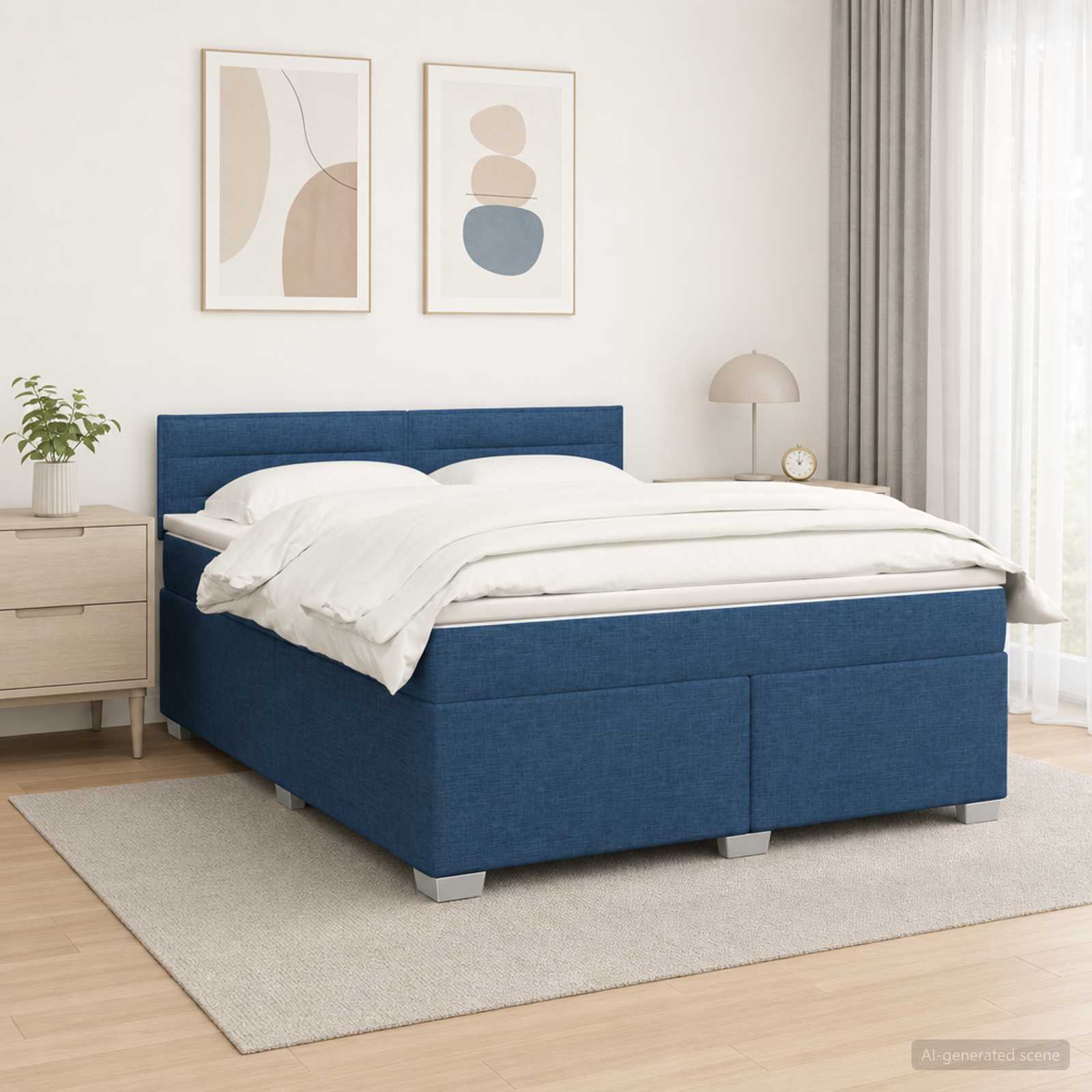 Boxspringbett mit Matratze und LED Blau 140 x 190 cm Stoff