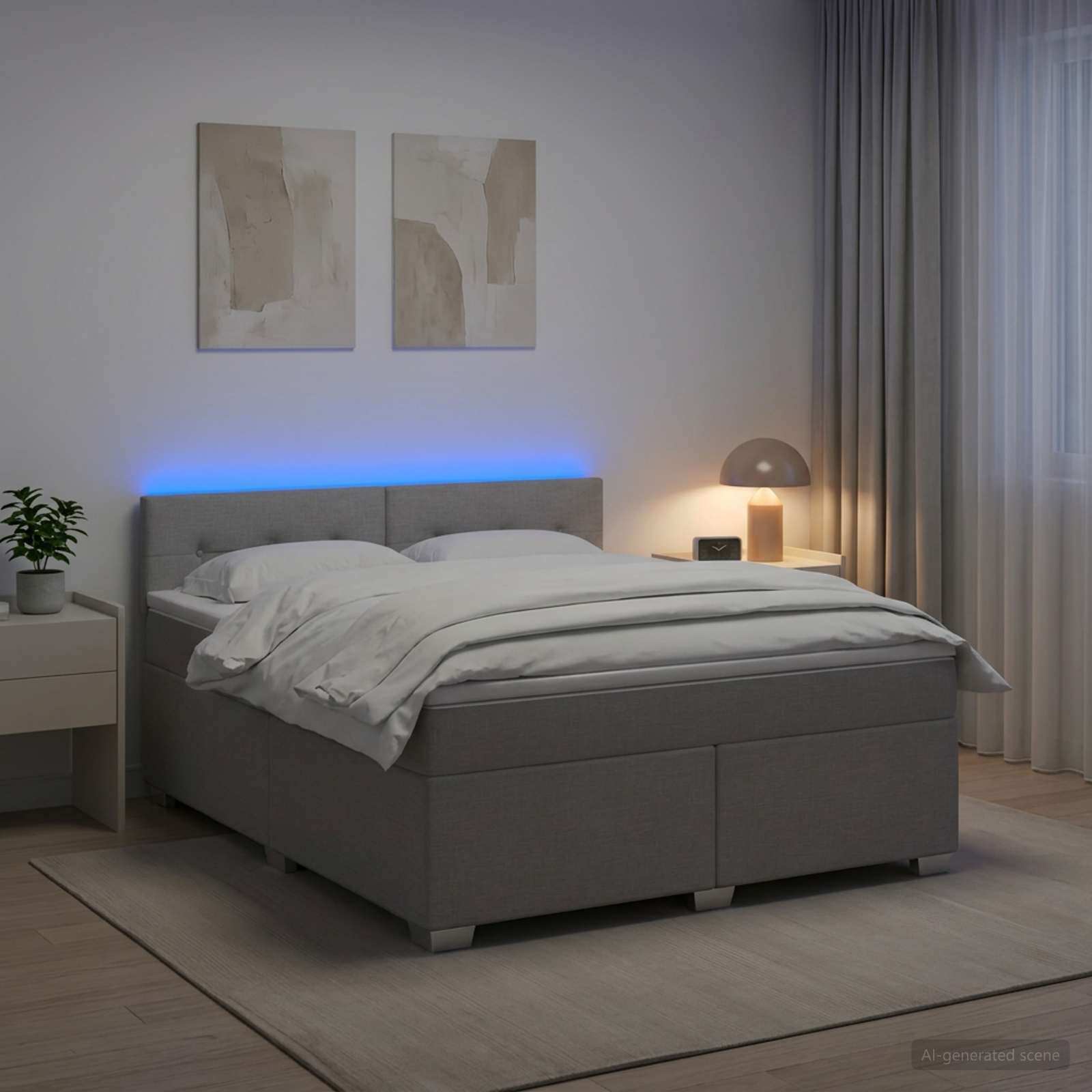 Boxspringbett mit Matratze und LED Hellgrau 160 x 200 cm Stoff