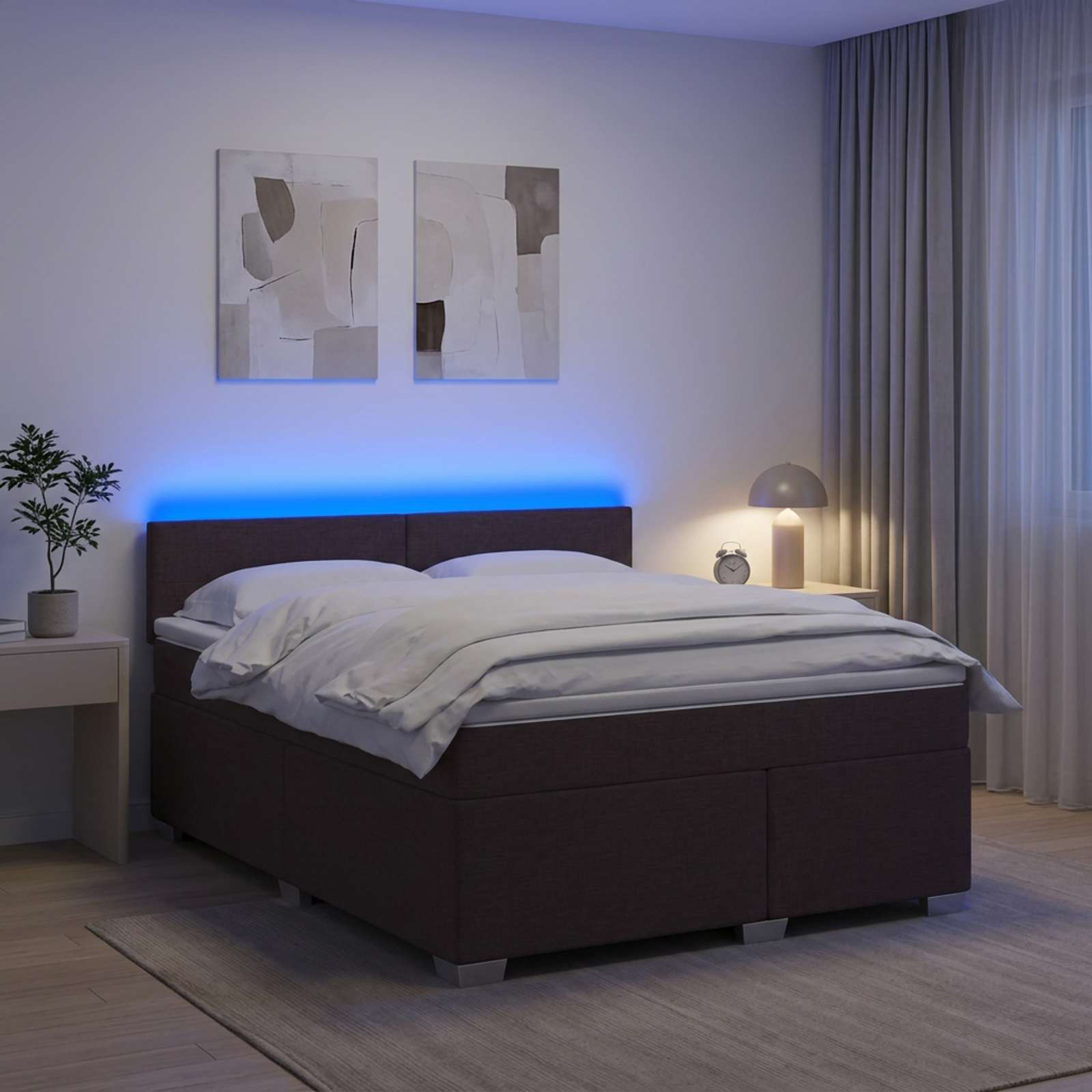 Boxspringbett mit Matratze und LED Dunkelbraun 140 x 190 cm