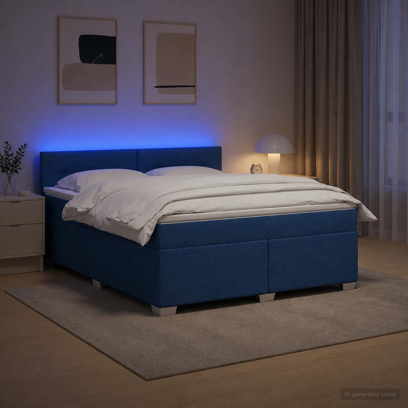Boxspringbett mit Matratze und LED Blau 140 x 190 cm Stoff