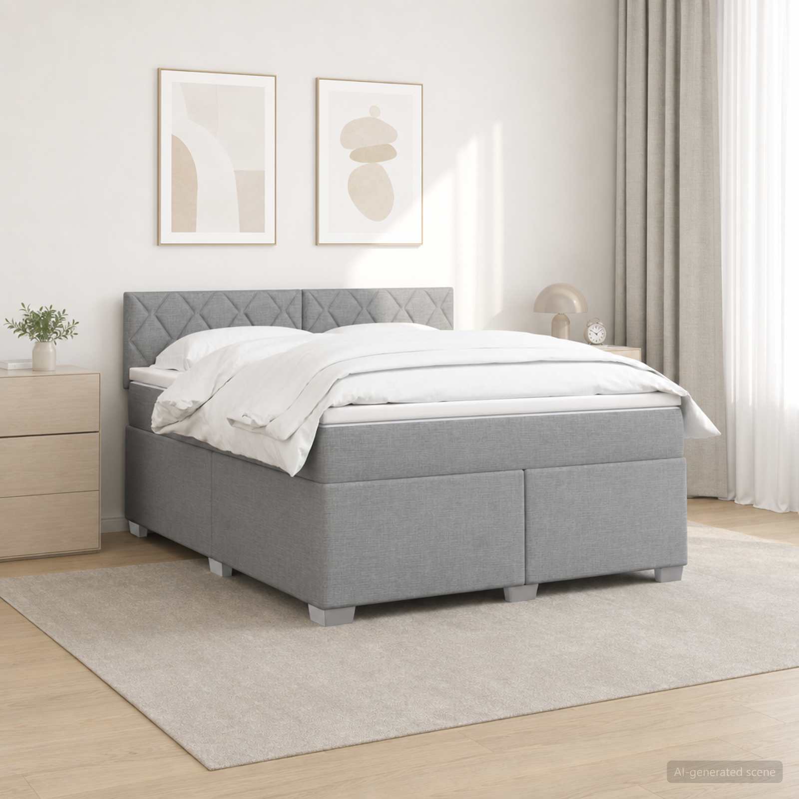 Boxspringbett mit Matratze und LED Hellgrau 140 x 200 cm Stoff