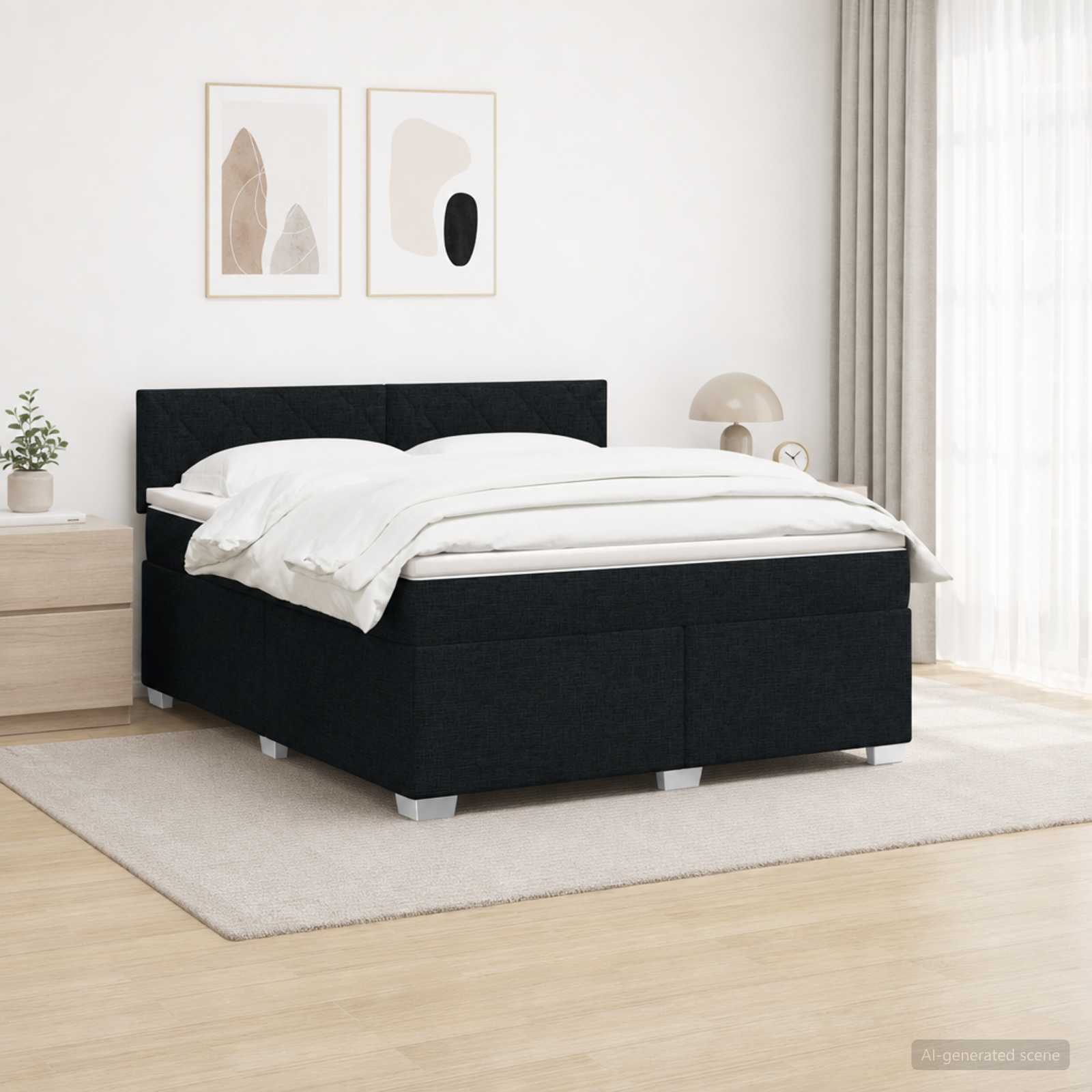 Boxspringbett mit Matratze und LED Schwarz 140 x 200 cm Stoff