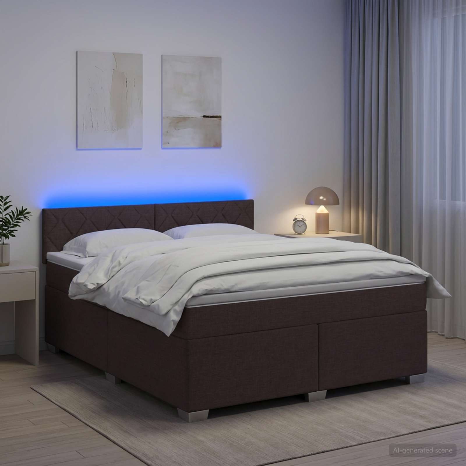 Boxspringbett mit Matratze und LED Dunkelbraun 160 x 200 cm