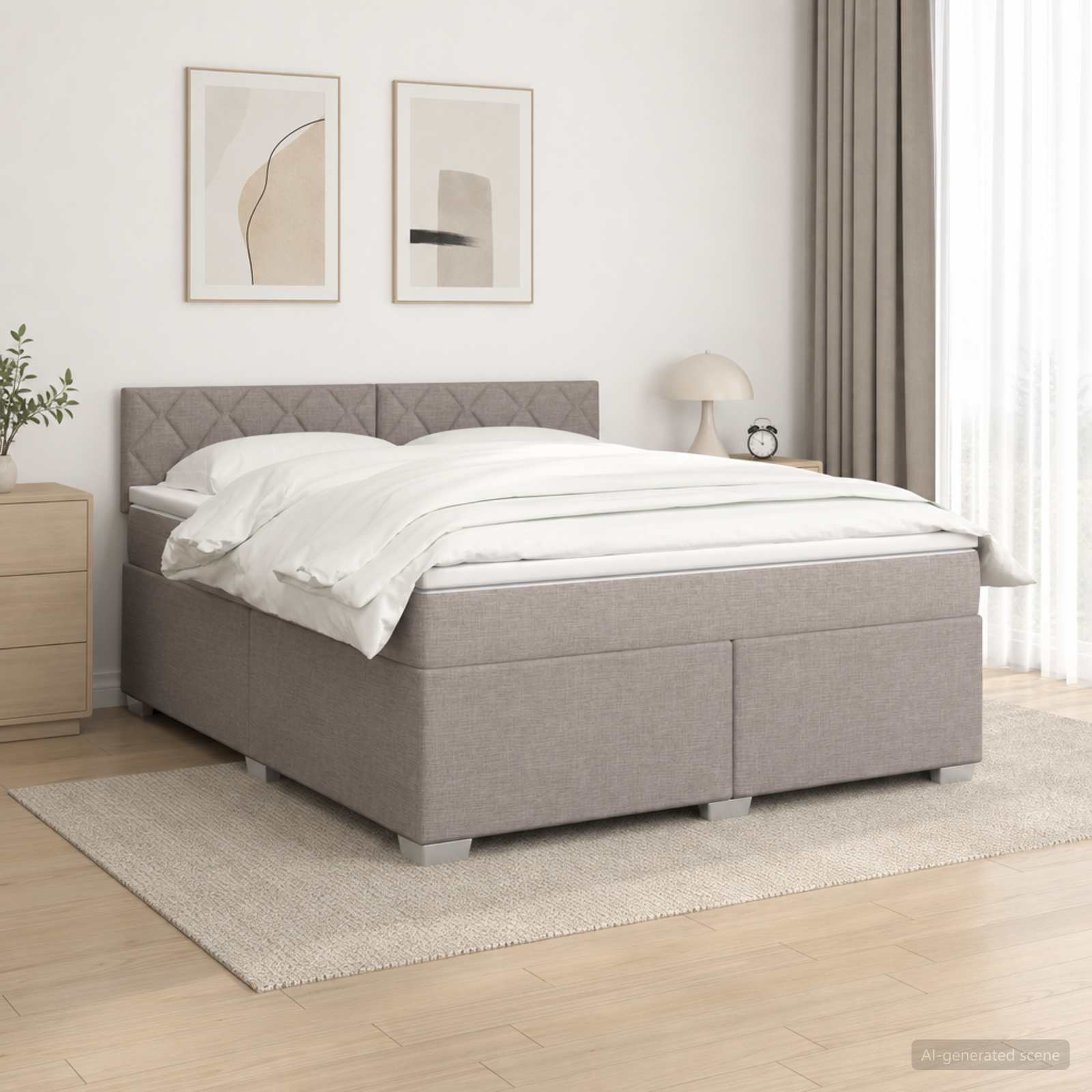 Boxspringbett mit Matratze und LED Taupe 140 x 200 cm Stoff