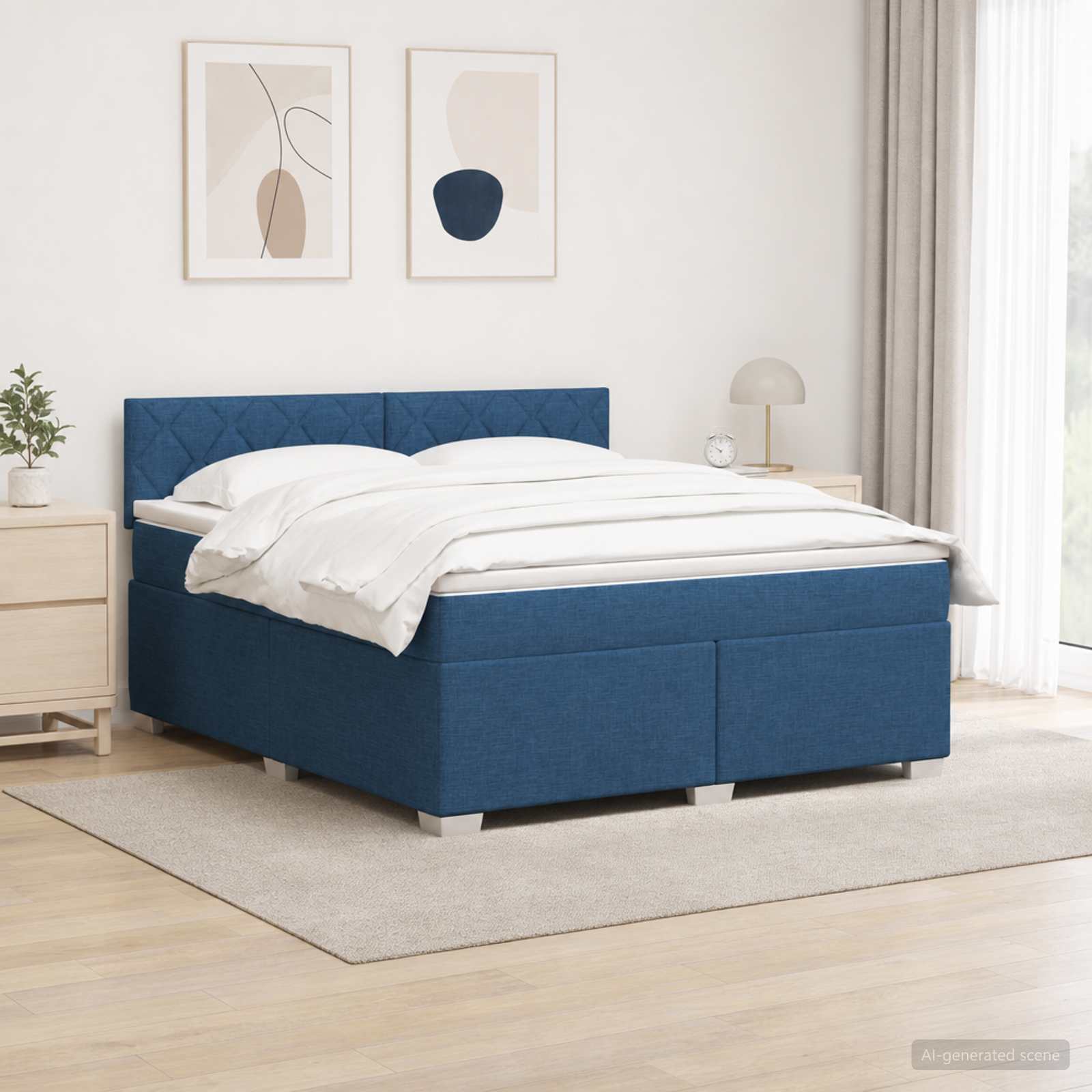 Boxspringbett mit Matratze und LED Blau 140 x 190 cm Stoff