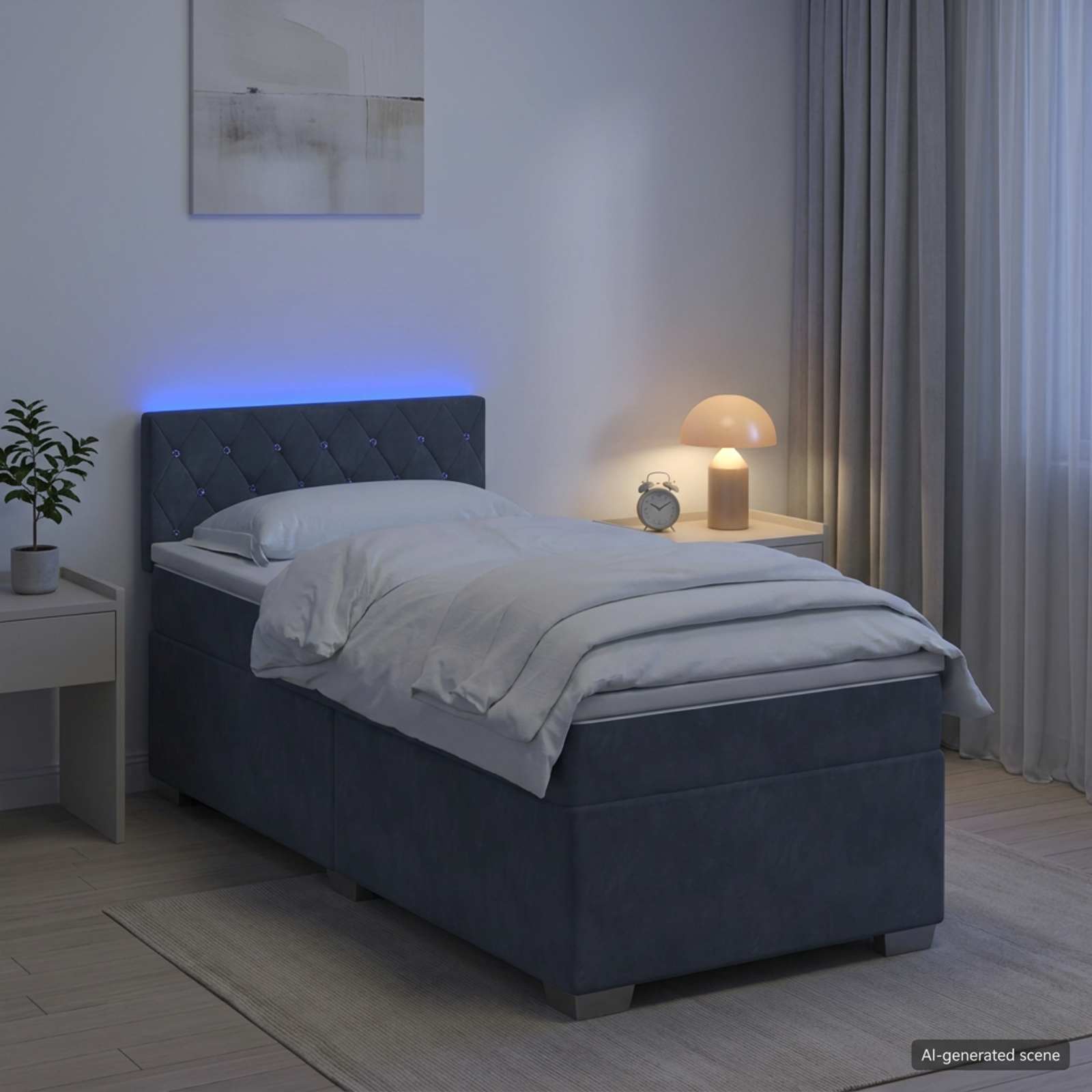 Boxspringbett mit Matratze und LED Dunkelgrau 90 x 200 cm Samt
