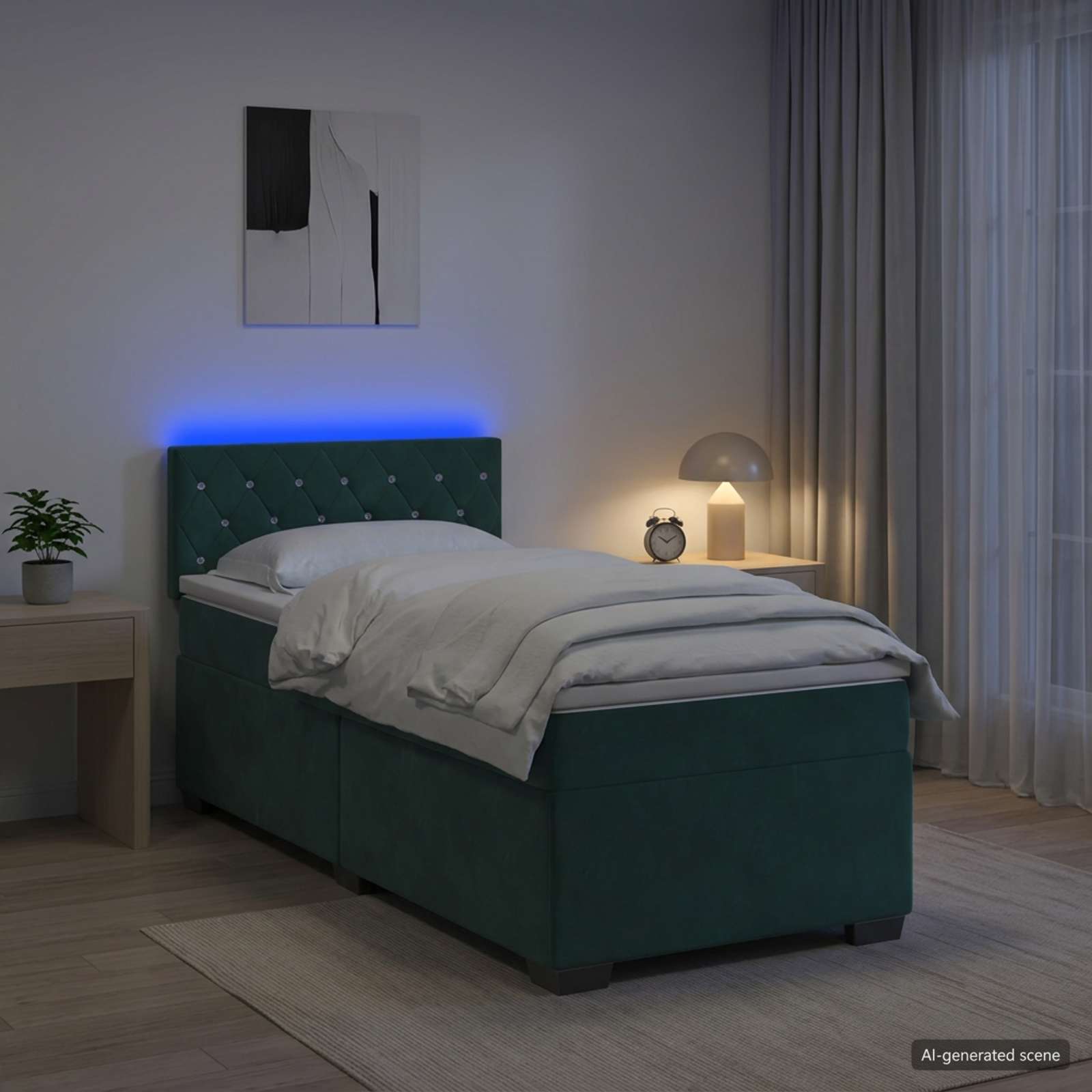 Boxspringbett mit Matratze und LED Dunkelgrün 100 x 200 cm Samt