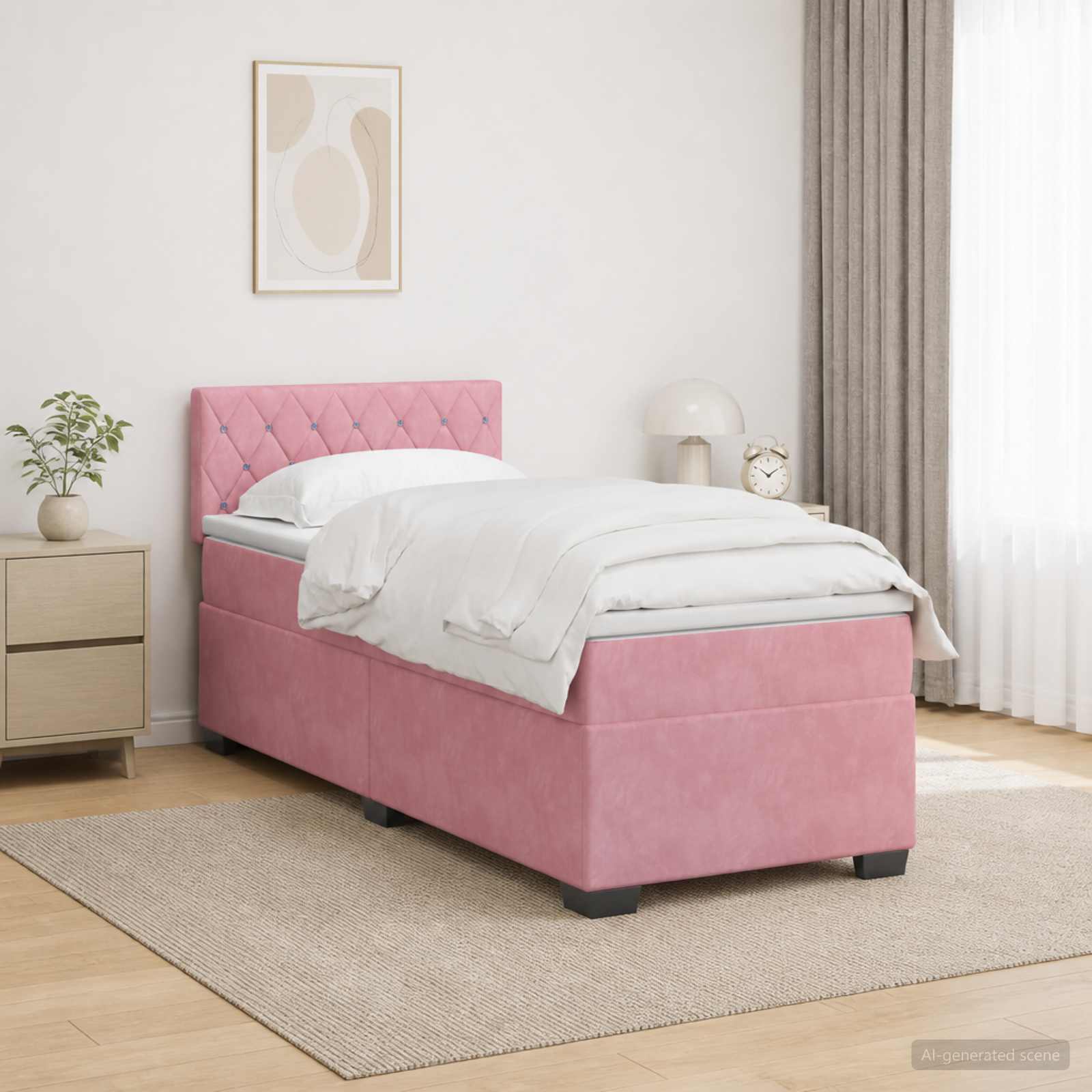 Boxspringbett mit Matratze und LED Rosa 100 x 200 cm Samt