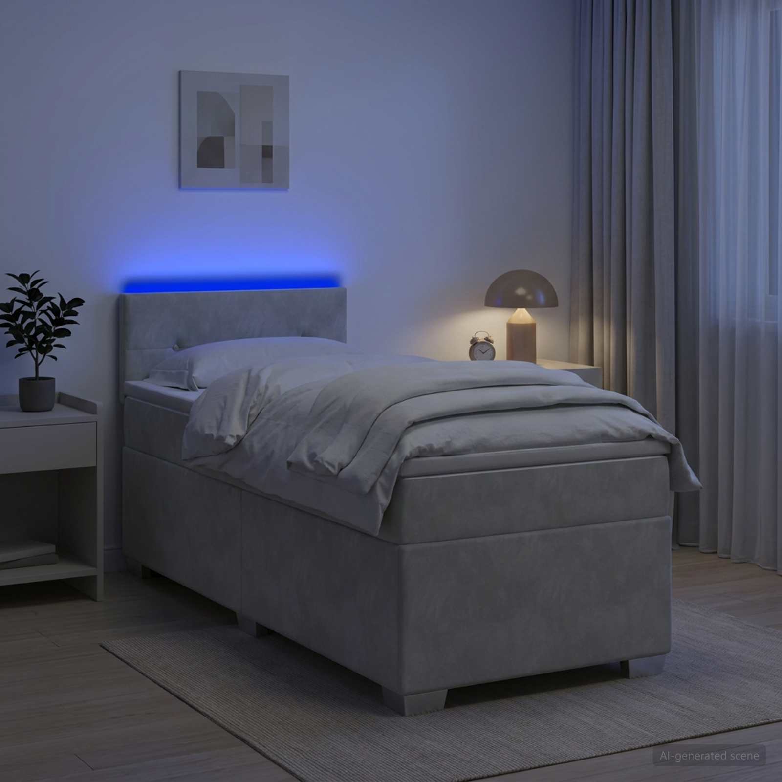 Boxspringbett mit Matratze und LED Hellgrau 90 x 200 cm Samt