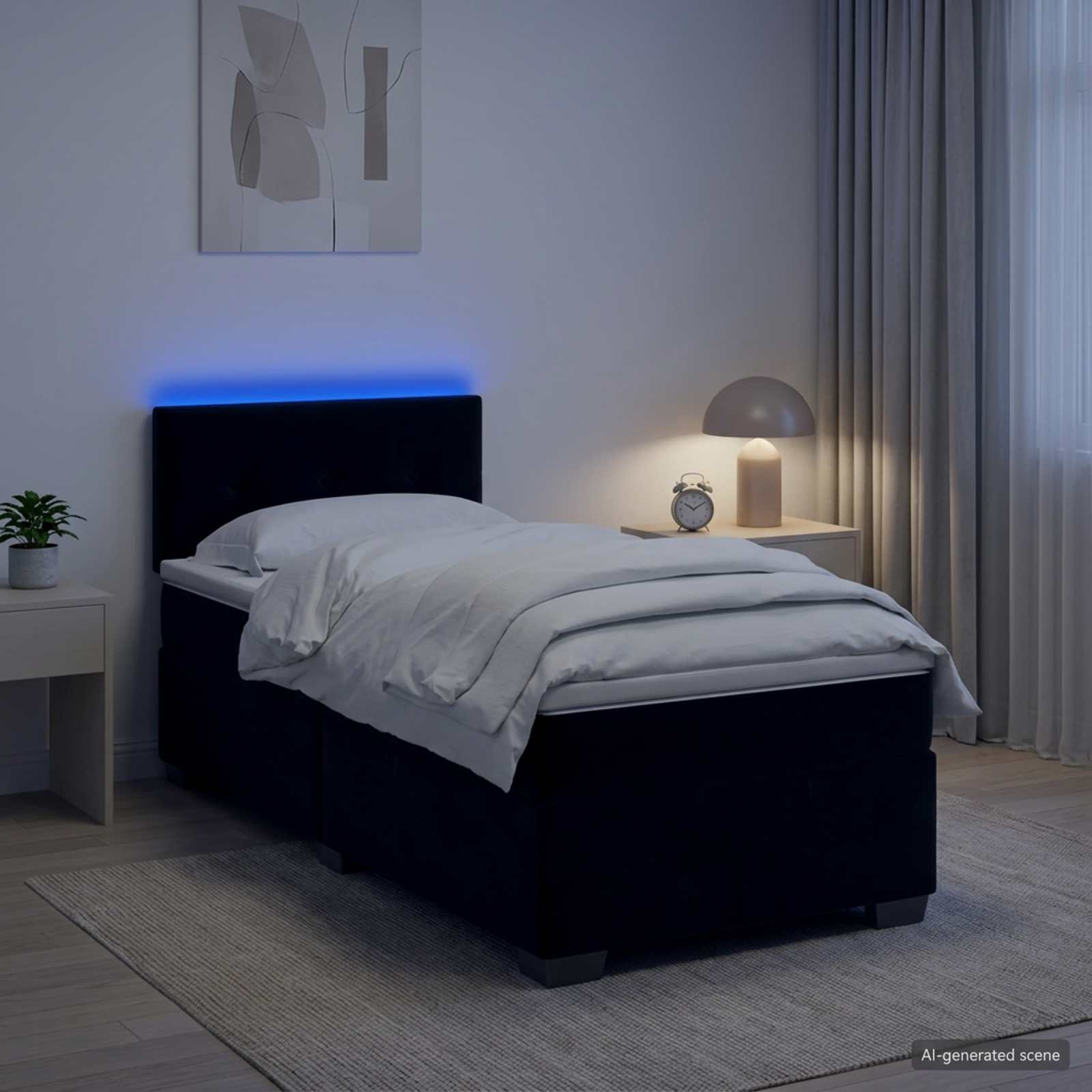 Boxspringbett mit Matratze und LED Schwarz 90 x 200 cm Samt