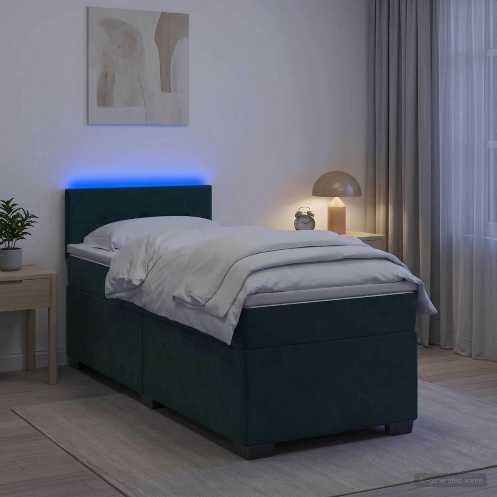 Boxspringbett mit Matratze und LED Dunkelgrün 100 x 200 cm Samt
