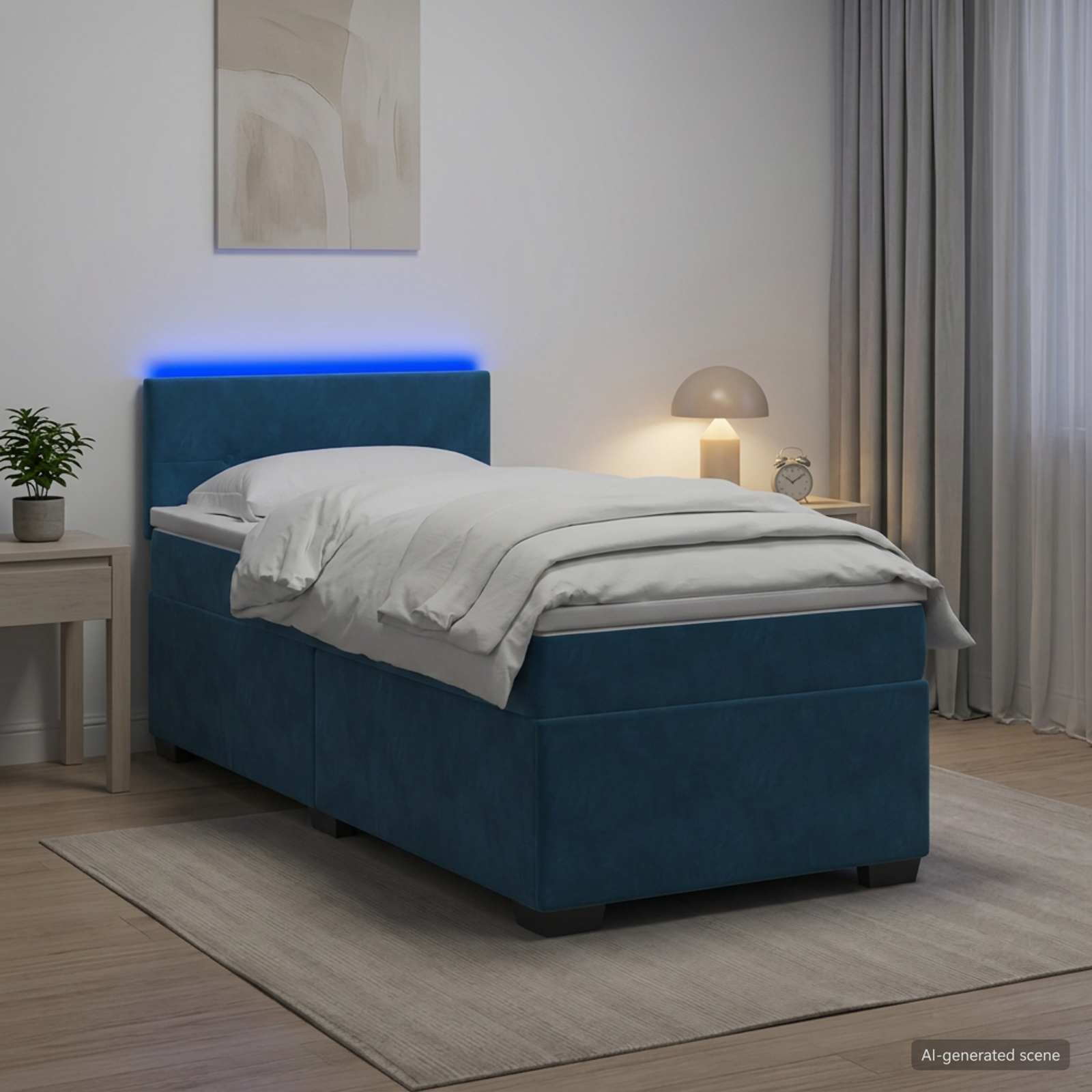 Boxspringbett mit Matratze und LED Blau 100 x 200 cm Samt