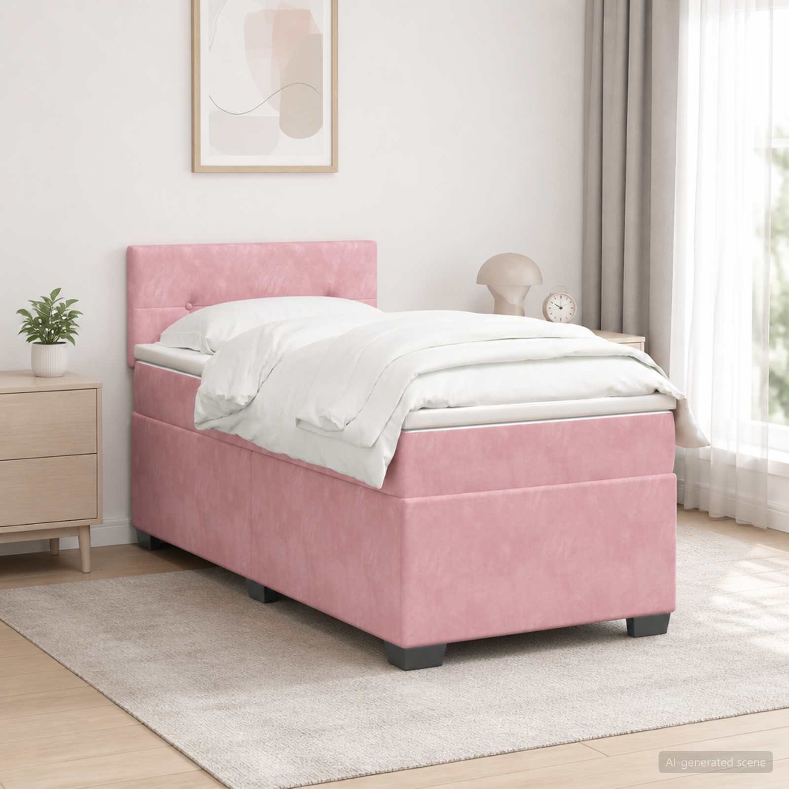 Boxspringbett mit Matratze und LED Rosa 100 x 200 cm Samt