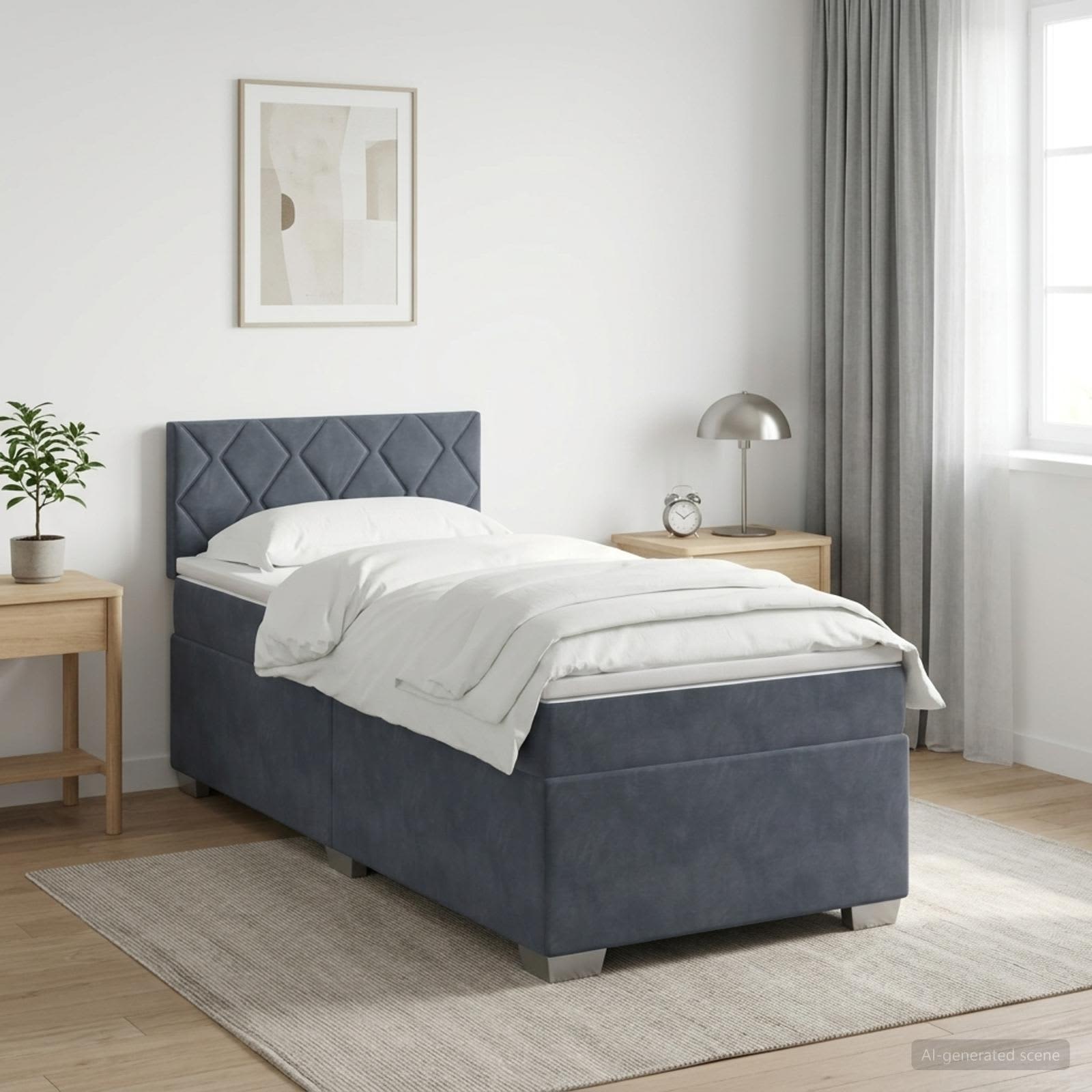 Boxspringbett mit Matratze und LED Dunkelgrau Einzeln Samt