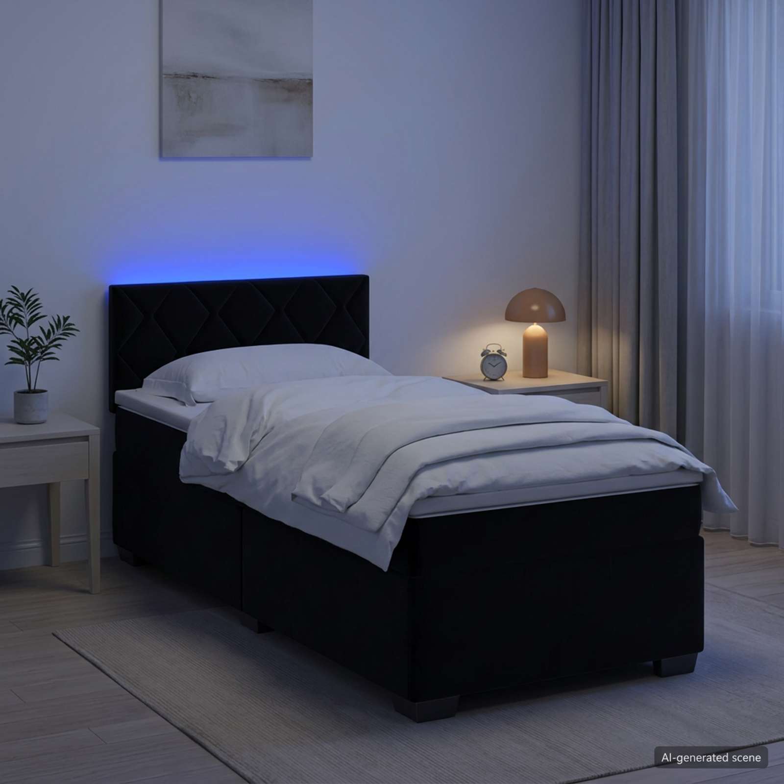 Boxspringbett mit Matratze und LED Schwarz 100 x 200 cm Samt