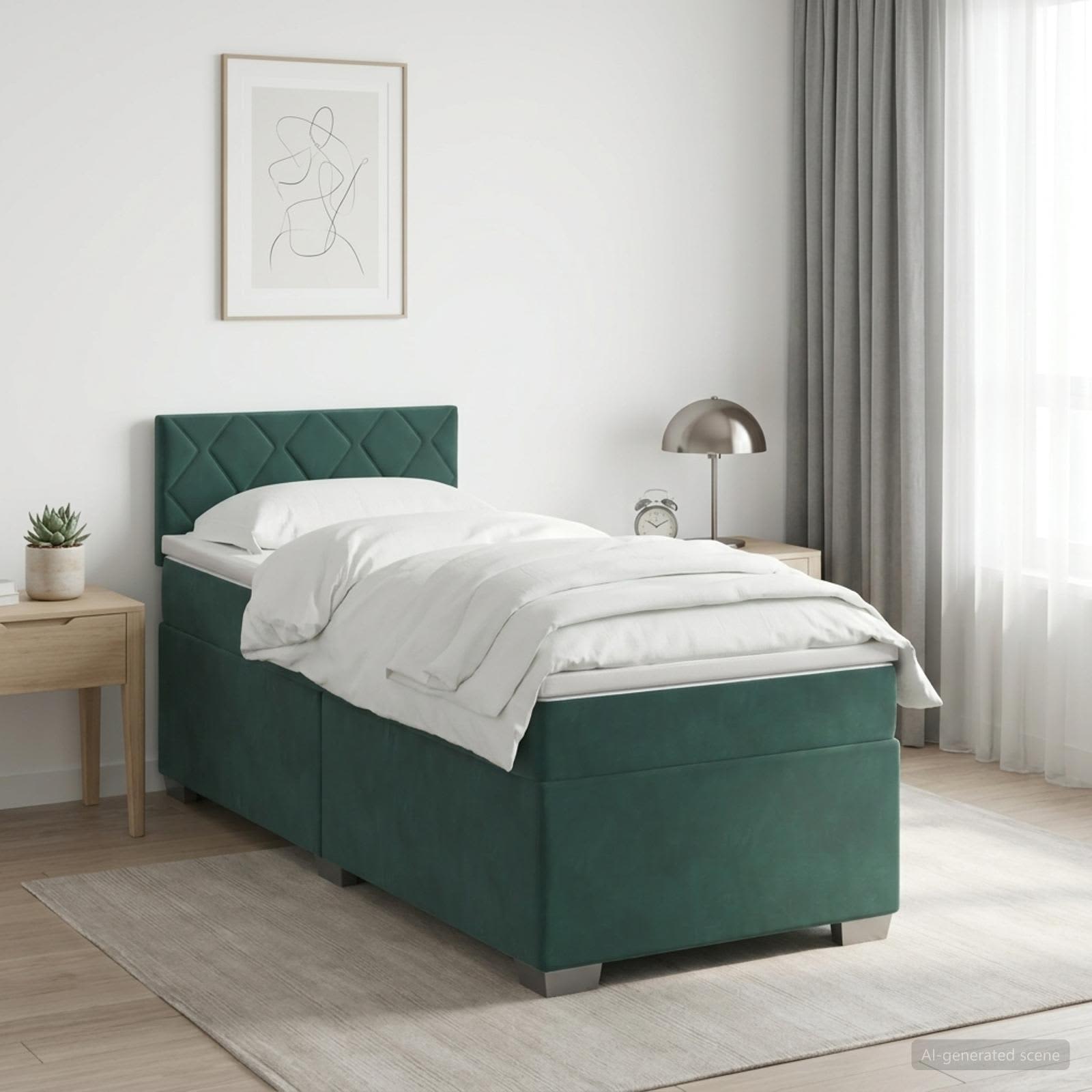 Boxspringbett mit Matratze und LED Dunkelgrün 90 x 200 cm Samt