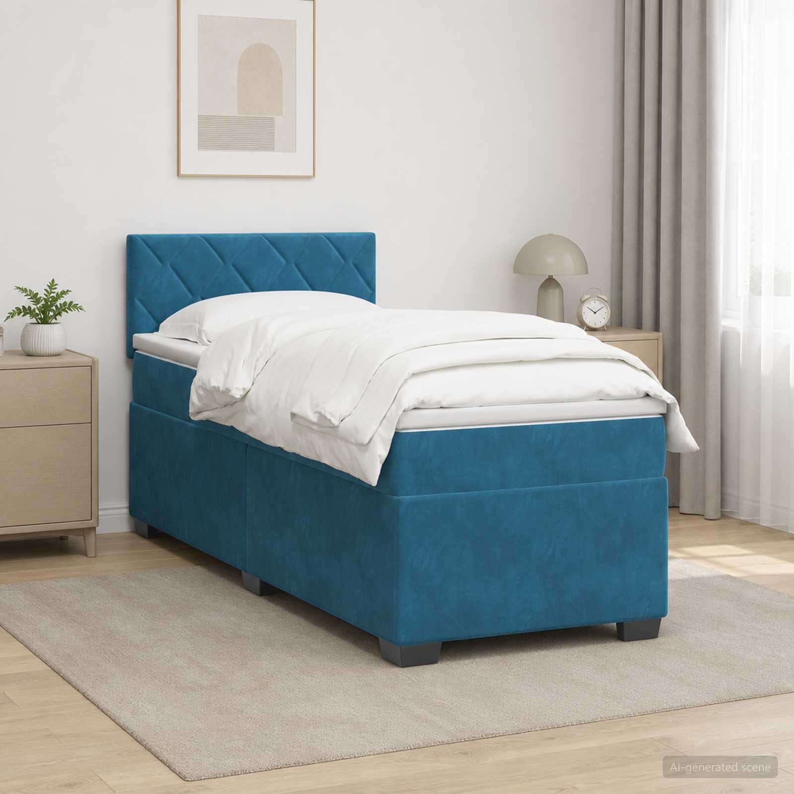 Boxspringbett mit Matratze und LED Blau 80 x 200 cm Samt