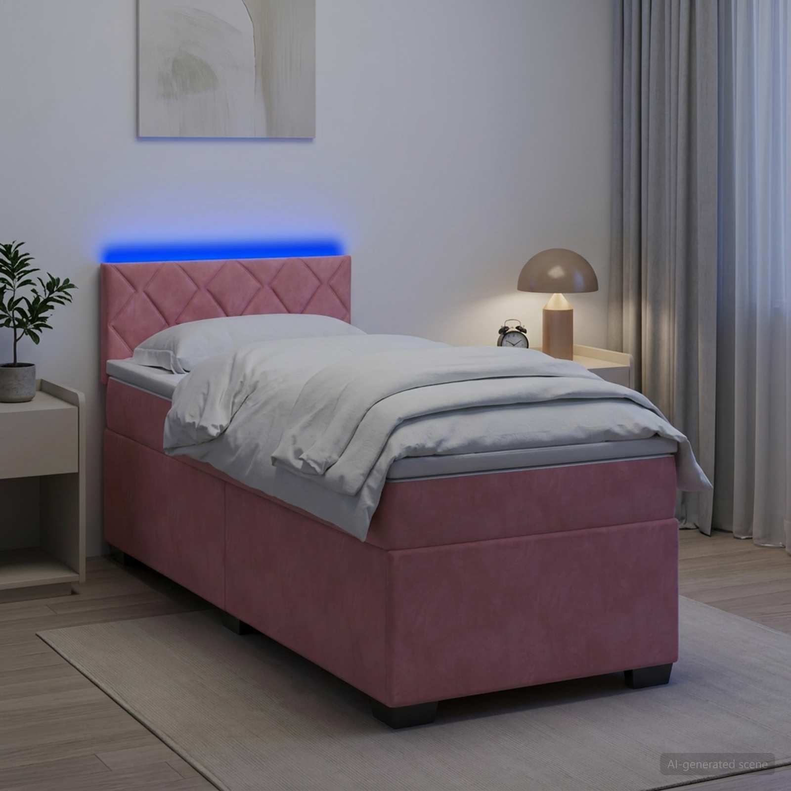 Boxspringbett mit Matratze und LED Rosa 100 x 200 cm Samt