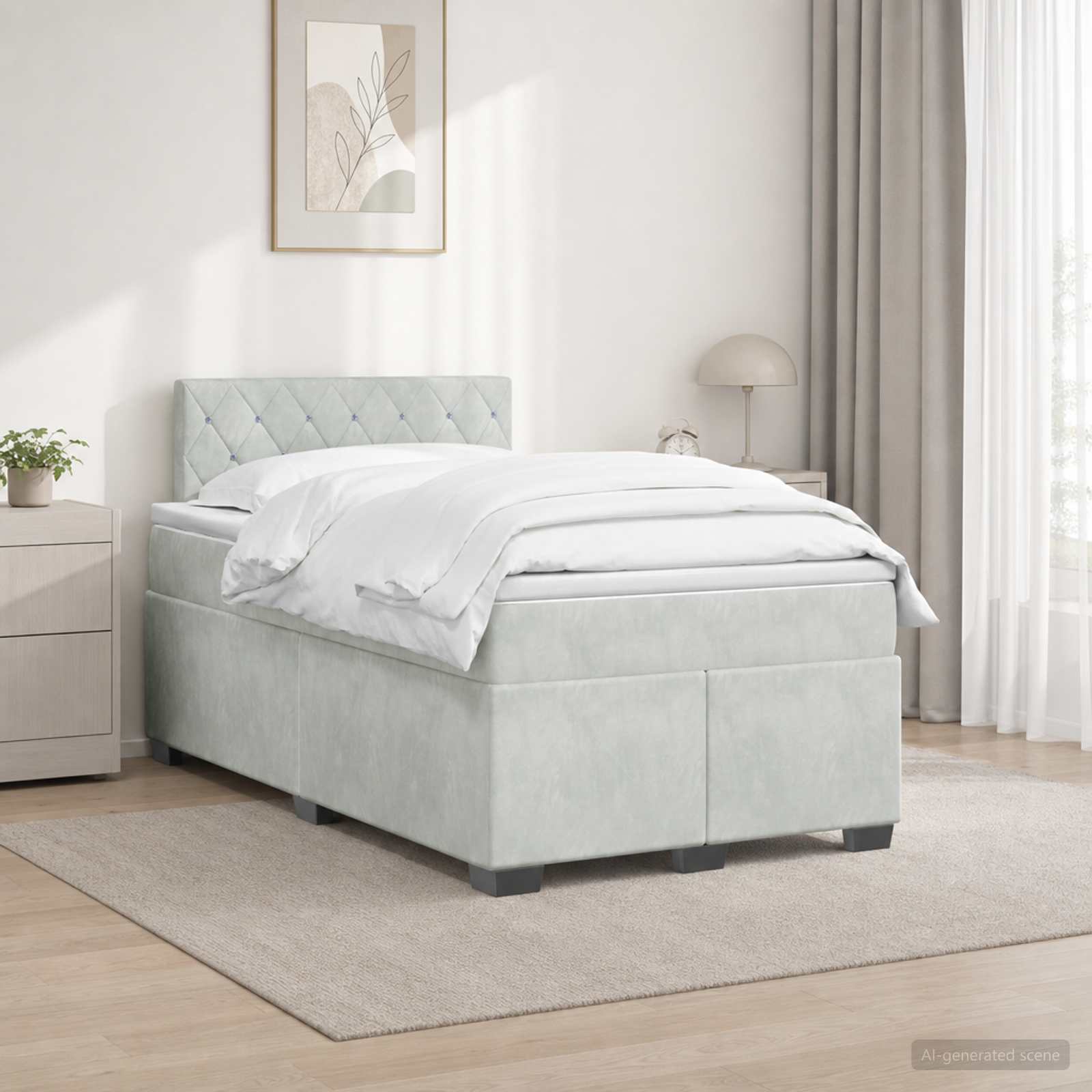 Boxspringbett mit Matratze und LED Hellgrau 120 x 190 cm Samt