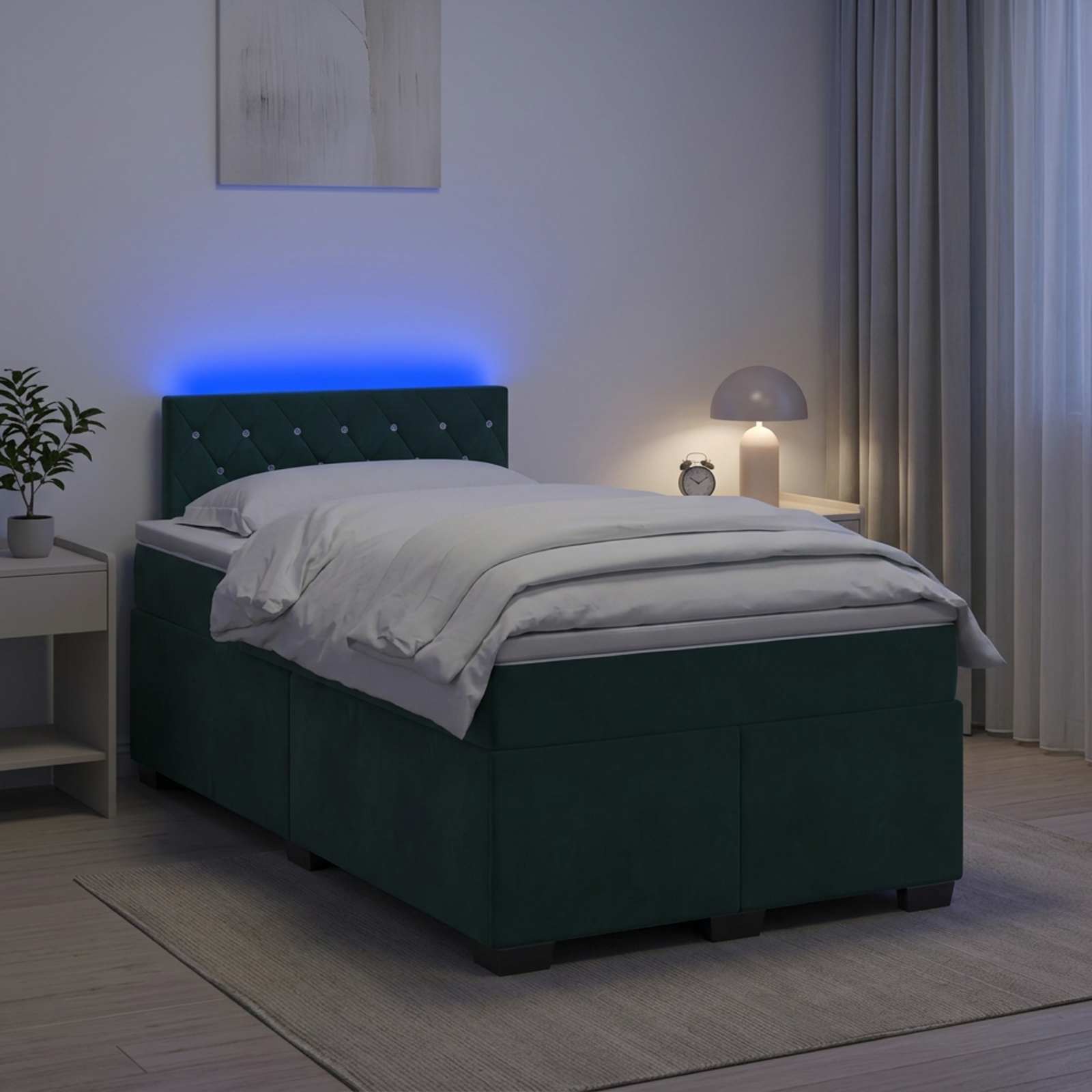 Boxspringbett mit Matratze und LED Dunkelgrün 120 x 200 cm Samt
